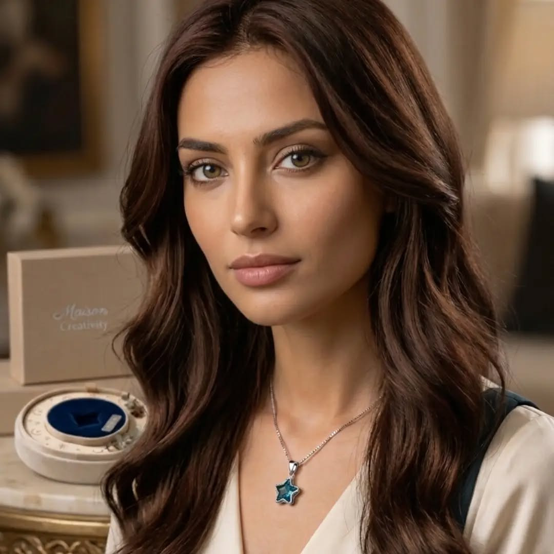 كما ترقص النجوم في عرض السماء.....
ترقص قلوبنا على أنغام الأمل والجمال.... 
إليك قطعة من السماء.....

صاغتها الطبيعة وحلاها الفن.....
نجمة الفضة..... 
في قلبها يرتجف كريستال أزرق ساحر......
كأنه قطرة من بحر السماء في ليلة صافية.....
هي ليست زينةً للجسد فحسب....

بل هي ترنيمة تهمس للروح بمعاني النقاء والثبات.....
هي جسر يربط بينك وبين الكون.....
تذكرك بأنك جزء من هذا الوجود العظيم.....
مشرقاً .. فريداً .. ومضاء بنورك الداخلي.....
ارتدي هذه القلادة من القريشي للفضيات والمجوهرات.....
واجعلي نجمك يلمع بألوان الروح.....
ليعكس جمالك الأصيل من الداخل والخارج.....

قلادة من الفضة الاسترلينيه النقية عيار 925.....
بشكل نجمة زرقاء من الزاركون.....
متوفرة لدى محل القريشي للفضيات والمجوهرات.....
للتواصل والاستفسار هاتف الواتساب ***********.....
العنوان/ سامراء حي الشهداء..... 
خلف مدرسة النعيم المتوسطة للبنات.....
يوجد خدمة توصيل داخل مدينة سامراء وكافة أنحاء العراق.....

