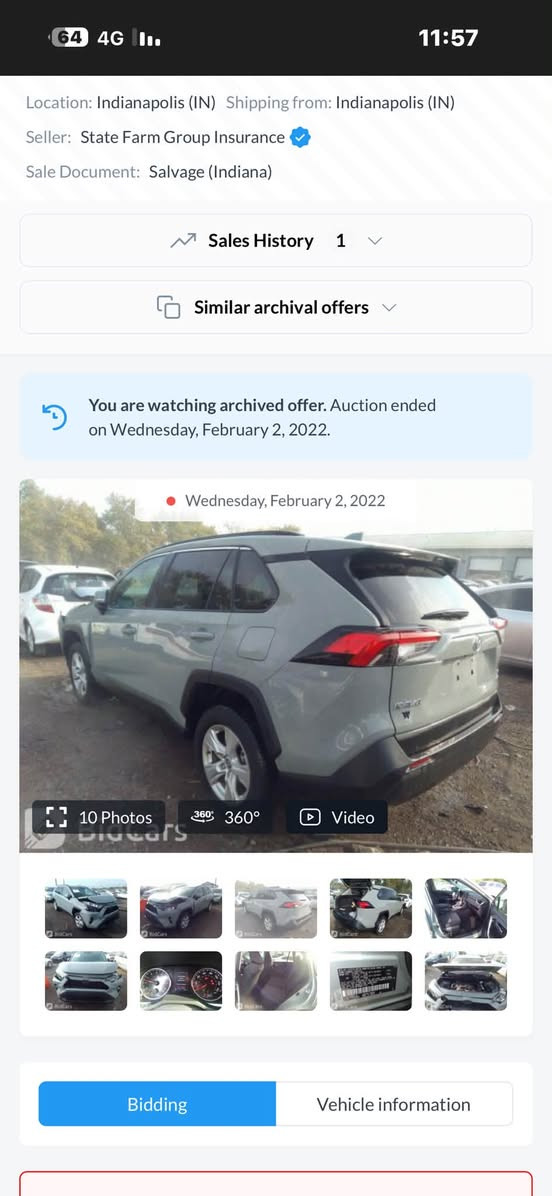 السلام عليكم من رخصت الادمن
‏TOYOTA RAV4 XLE 2021 فول 

عداد 119000الف كم وقابل للزياده 

وارد أمريكي : ضرر :باب سايق كلير وشبر بشبر بلبنيد جاملغ مبدل بلادي

• دفع رباعي 4*4

مكينه  2500cc بانزين فقط

كير 8 سرعات S 

• لون سمنتي 

• كراسي مخمل ومدوشم بلادي + سايق كهرباء

• شاشة كبيرة

• كاميرا خلفي

• رادار امامي

• مانع تصادم

• محدد مسرب

• تصحيح مسار

• مثبت سرعة

• مانع انزلاق

• رادار جانبي نقطه عمياء 

• ابل كار بلاي 

• اندرويد اوتو 

• تدفئة وتبريد مقود(ستيرن)

• إنارة ترحيبية

• اوتو هولد 

• حساسات تجاوز BSM 

• شاشة اعطال

• زجاج كهرباء ملون

• اضوية امامية زنون LED

• اضوية خلفية LED

• اضاءة فل زنون LED

• حساسات ضغط هواء الإطارات 

• 6 وضعيات قيادة ⬇️

 (ايكو ECO

NORMALنورمال 

SPORTسبورت 

SNOWثلوج 

MUDطين 

( ROCKR حجر او أوساخ 

• قطعتين تبريد شاشه 

• سايد بريك بصمه 

• فتحه سقف طكتين 

•تبريد وتدفئة مقاعد

•صندوق كهربائي +شفط

•اشاير بالمري

• بلوتوث

• مدخل USB + AUX

•بعد هواي بيها مواصفات ناسيهم 

• ملاحضة  ايرباك فقط دركه وراجع سستم بلادي

السعر 200 قفل 

رقم سليمانيه باسمي تحويل ثاني يوم

صلاح الدين الدجيل :.  ***********

نص مكتوب في الصور:
- 64 4G 11:57 Location: Indianapolis (IN) Shipping from: Indianapolis (IN) Seller: State Farm Group Insurance Sale Document: Salvage (Indiana) Sales History 1 Similar archival offers You are watching archived offer. Auction ended on Wednesday, February 2, 2022. Wednesday, February 2, 2022 10 Photos 360 360° Video Bidding Vehicle information