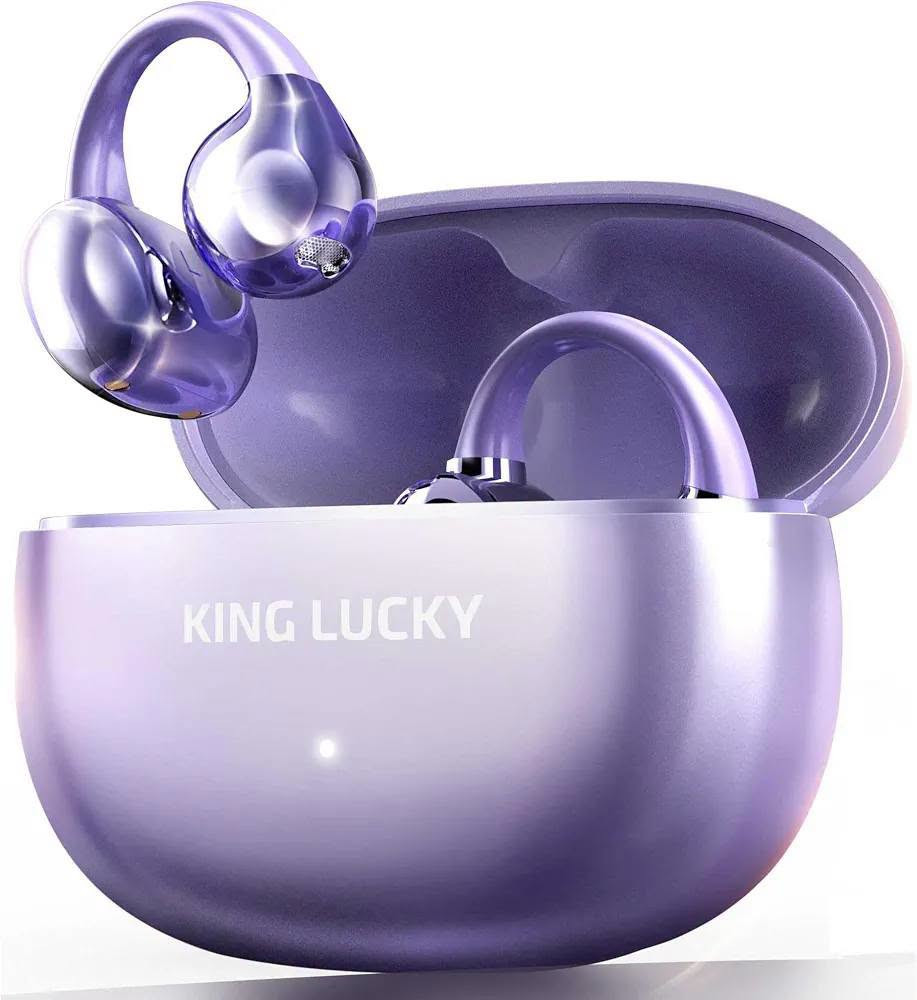 سماعة ماركة king lucky i121
صوت عالي ونقي يدعم خاصية كتم الضوضاء شحنه يطول ٢٤ ساعه لون بنفسجي 
السعر ١٢ الف

نص مكتوب في الصور:
- 2 h Fast charge for 10 minutes 6 h Single-charge battery life 50 h With-case battery life
- Global sales No.1 Open Ear buds Market Position Confirmation Certificate Brand: KING LUCKY 金運 Affordable open-back headphones No.1 in global sales Source: Frost & Sullivan, based on a survey of the global open-ear headphones market priced under RMB 200 in 2023. Calculated by the number of open-ear headphones (pairs) priced under RMB 200 in 2023. Mass-priced open-ear headphones refer to headphones priced under RMB 200 that do not enter the entrance of the external auditory canal or do not cover the external auditory canal. SINCE 1961 FROST & SULLIVAN Complete the survey in June 2024 FS-2024-MPC-500076 KING LUCKY 1,000,000+ units Global Sales In Frost&Sullivan (2023) global survey, this product ranked No.1 in sales among same - priced open - ear earbuds, proving its high quality and reputation. TOP1
- C-shaped pearl earring design
- Pearl-like elegance accompanies you during the leisurely
- weekend hours.
- The world is your stage! Use these earbuds in various situations like leisure time, work, commuting, going to school, and on the way home to make every day more enjoyable. Open ear Feel clip Sport Work Subwey
- Color options to suit your style Twilight Purple Mirror White Pearl White Starry Black