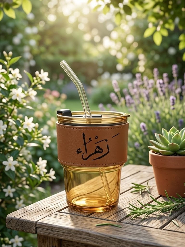 كوب باسمك • غلاف جلدي • هدية فاخرة