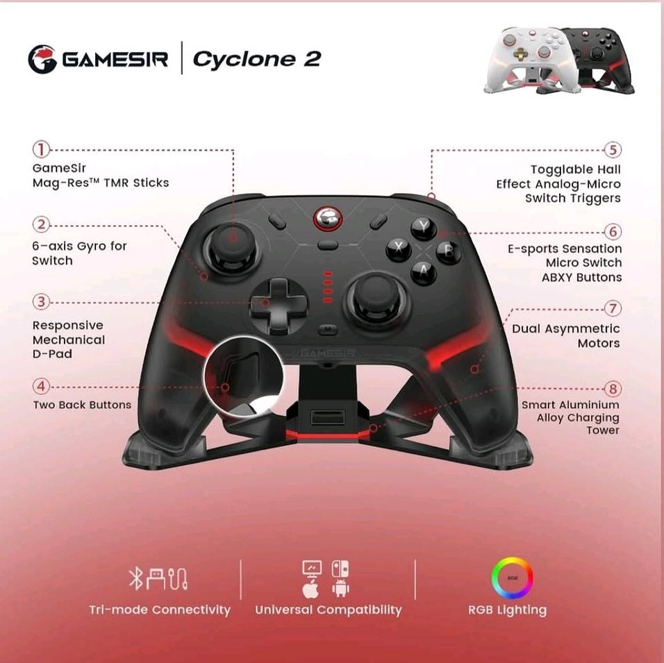 جوستك GameSir Cyclone 2
استعمال ساعتين 
تربط PC ونتندو اسويج
السعر 50 الف
وين موقعك بالعراق حتى المشتري يعرف منين يستلمها؟: 
البلديات