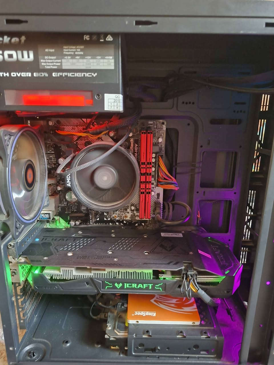 Ram 16 2666 mhz

Cpu ryzen 5 2600

Gpu gtx 1660 s 6gb 3fan

Hard ssd 128 gb 
Hard hdd 1tb

Motherboard b450m

Power 650w رانية, السليمانية
