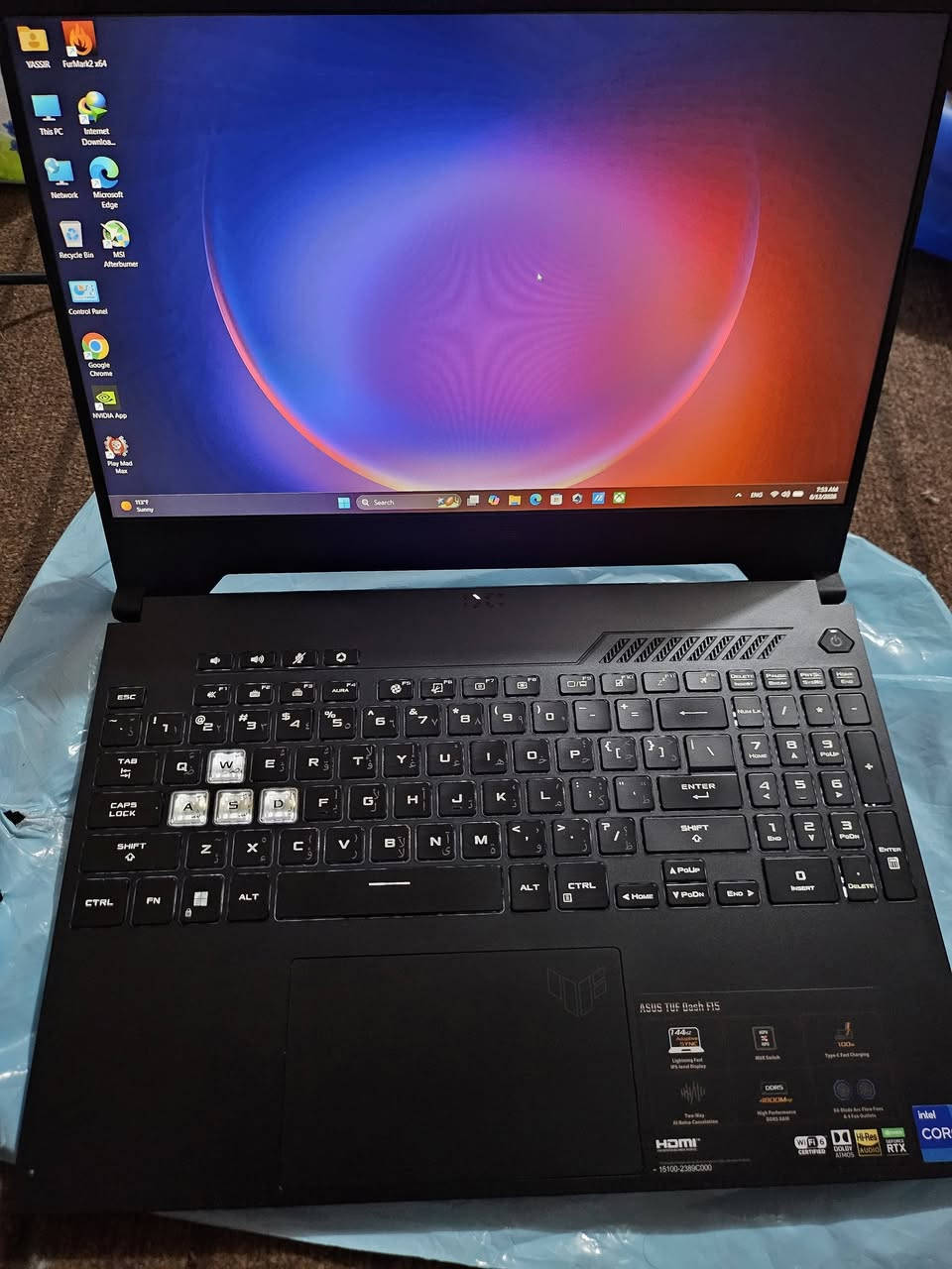 السلام عليكم لابتوب اسوس للبيع 
لابتوب Asus tuf Dash F15 
نظيف جدا استخدام قليل ويا كارتونته وجميع الملحقات 
المواصفات 
I7 12650h 
Ram 16 ddr5 4800hz قطعتين نظام دول شنل 
Rtx 3070 8gb 110w to 120w tourbo 
Ssd 512gb nvme 
Screen 1080p 144hz dsr 
لابتوب قوي بجميع العاب والبرامج الهندسية 
نظيف جدا مع كامل الملحقات 
توصيل موجود 
سعر مليون و 300 الف 
رقمي ***********
