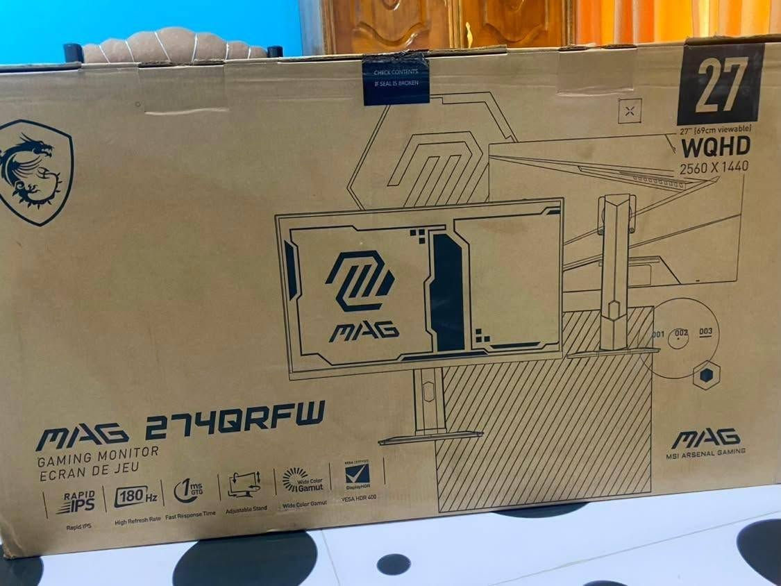 MSI MAG 274QRFW (النسخة البيضاء)
الحجم والدقة: 27 بوصة - دقة 2K (WQHD)

​نوع اللوحة: Rapid IPS

​معدل التحديث: 180Hz

​الحالة: مستعملة استخدام بسيط جداً (ستيكر المصنع لا يزال عليها).

​اللون: أبيض.

​سعر الجديد بالسوق: 360 ألف دينار.

​سعر البيع: 250 ألف دينار (قفل).

​الموقع: بغداد - الزعفرانية.

​للتواصل والاتصال: ***********
