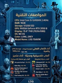 لابتوب لينوفو LOQ 15IAX9E نظافة ٩٩ المعالج (CPU): Intel Core i5-12450H...