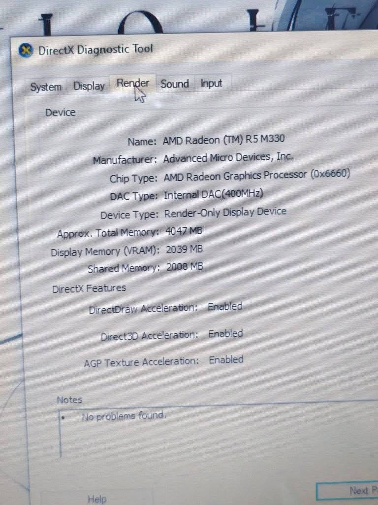 لابتوب Hp notebook 
حجم 15.6 كبير + شكل  مميز 
 cori3 gel5
جيل خامس
RAM4 DDR3
HARD 512 HHD
يجي كارتين شاشه 
كارت شاشه خارجي AMD Radeon (TM) R5 M330 حجم 2G
كارت شاشه داخلي intel حجم 2G
كييور عربي إنكليزي  
مكاني بغداد توصيل موجود 
سعررر 110 جوه سوك 
رقم ***********

نص مكتوب في الصور:
- About
- Your PC is monitored and protected.
- See details in Windows Security
- Device specifications
- Device name DESKTOP-VOA9MT7
- Processor Intel(R) Core(TM) i3-5005U CPU @ 2.00GHz 2.00 GHz
- Installed RAM 4.00 GB
- Device ID FC5A127C-1CAD-4380-8324-F6FEB2C78E62
- Product ID 00330-80000-00000-AA161
- System type 64-bit operating system, x64-based processor
- Pen and touch No pen or touch input is available for this display
- Copy
- Rename this PC
- Windows specifications
- Edition Windows 10 Pro
- Version 22H2
- Installed on г·г·аг
- OS build 19045.2006
- DirectX Diagnostic Tool
- System Display Render Sound Input
- Device
- Name: AMD Radeon (TM) R5 M330
- Manufacturer: Advanced Micro Devices, Inc.
- Chip Type: AMD Radeon Graphics Processor (0x6660)
- DAC Type: Internal DAC(400MHz)
- Device Type: Render-Only Display Device
- Approx. Total Memory: 4047 MB
- Display Memory (VRAM): 2039 MB
- Shared Memory: 2008 MB
- DirectX Features
- DirectDraw Acceleration: Enabled
- Direct3D Acceleration: Enabled
- AGP Texture Acceleration: Enabled
- Notes
- No problems found.
- Help
- Next Page
- Processes Performance App history Startup Users Details Se CPU 1% 0.79 GHz Memory 2.4/3.9 GB (62%) Disk 0 (C: D: E:) HDD 0% Wi-Fi Wi-Fi S: 0 R: 0 Kbps GPU 0 Intel(R) HD Graphi... 0% GPU 1 AMD Radeon (TM)... 0% (47 °C) GPU 3D Video Decode Shared GPU memory usage Utilization 0% GPU Memory 0.1/2.0 GB Fewer details Open Resource Monitor