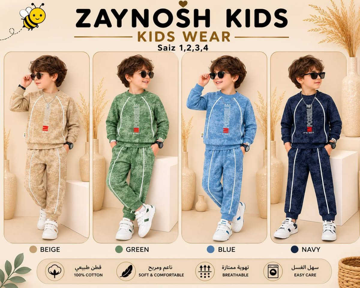 ( اللهم صل على محمد وال محمد 
باقي الموديلات والاسعار متوفرات داخل قناة التلي 
https://t.me/babe_78

نص مكتوب في الصور:
- ZAYNOSH KIDS KIDS WEAR Saiz 1,2,3,4 BEJ KİREMİT GRİ YEŞİL %100 PAMUK YUMUŞAK DOKU NEFES ALAN KUMAŞ MAKİNADA YIKANABİLİR
- ZAYNOSH KIDS KIDS WEAR Saiz 1,2,3,4 أسود زيتي بني أوف وايت نعومة فائقة راحة طوال اليوم تهوية مثالية تحافظ على انتعاش الطفل ناعمة وصديقة للبشرة لطيفة على بشرة طفلك سهل الغسل لا يتغير اللون أو الشكل
- ZAYNOSH KIDS KIDS WEAR Saiz 1,2,3,4 BEJ GRİ YEŞİL KİREMİT %100 PAMUK YUMUŞAK DOKU NEFES ALAN KUMAŞ MAKINADA YIKANABİLİR
- ZAYNOSH KIDS KIDS WEAR Saiz 1,2,3,4 BEIGE GREEN BLUE NAVY قطن طبيعي 100% COTTON ناعم ومريح SOFT & COMFORTABLE تهوية ممتازة BREATHABLE سهل الغسل EASY CARE
- ZAYNOSH KIDS KIDS WEAR Saiz 1,2,3,4 SARI PEMBE MAVİ LİLA %100 PAMUK YUMUŞAK DOKU NEFES ALAN KUMAŞ MAKİNADA YIKANABİLİR
- ZAYNOSH KIDS KIDS WEAR Saiz 1,2,3,4 PINK WINE CAMEL MINT قطن طبيعي 100% COTTON نعم ومريح SOFT & COMFORTABLE تهوية ممتازة BREATHABLE سهل الغسل EASY CARE
- ZAYNOSH KIDS - KIDS WEAR - Saiz 1,2,3,4 PURPLE MOCHA SAGE PINK قطن طبيعي 100% COTTON نعومة فائقة EXTRA SOFT تهوية ممتازة BREATHABLE غسيل آمن SAFE WASH
- ZAYNOSH KIDS KIDS WEAR Saiz 1,2,3,4 BROWN PINK BEIGE KHAKI 100% COTTON SOFT TOUCH BREATHABLE EASY WASH
- ZAYNOSH KIDS KIDS WEAR Saiz 1,2,3,4 Burgundy Beige Pink Mint Green