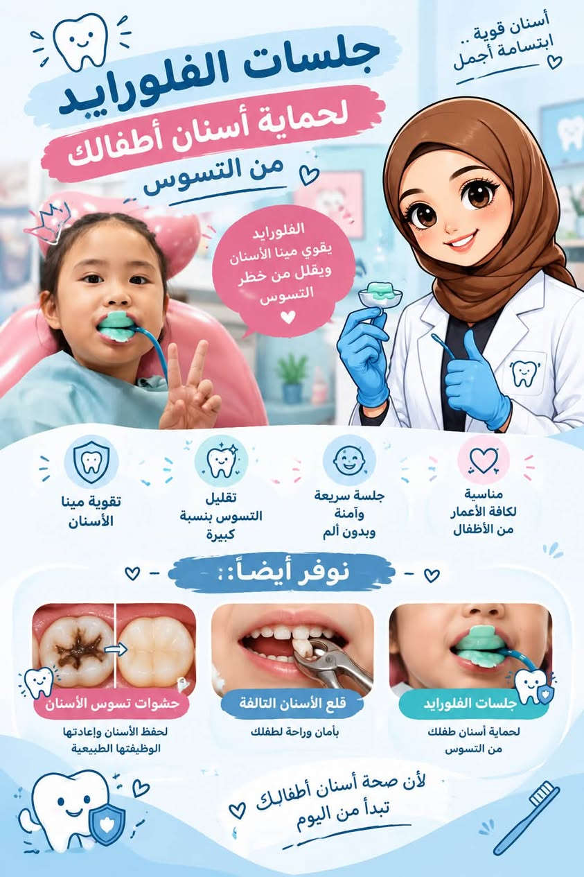 حشوات ضوئية • طقم أسنان متحرك • جلسات فلورايد