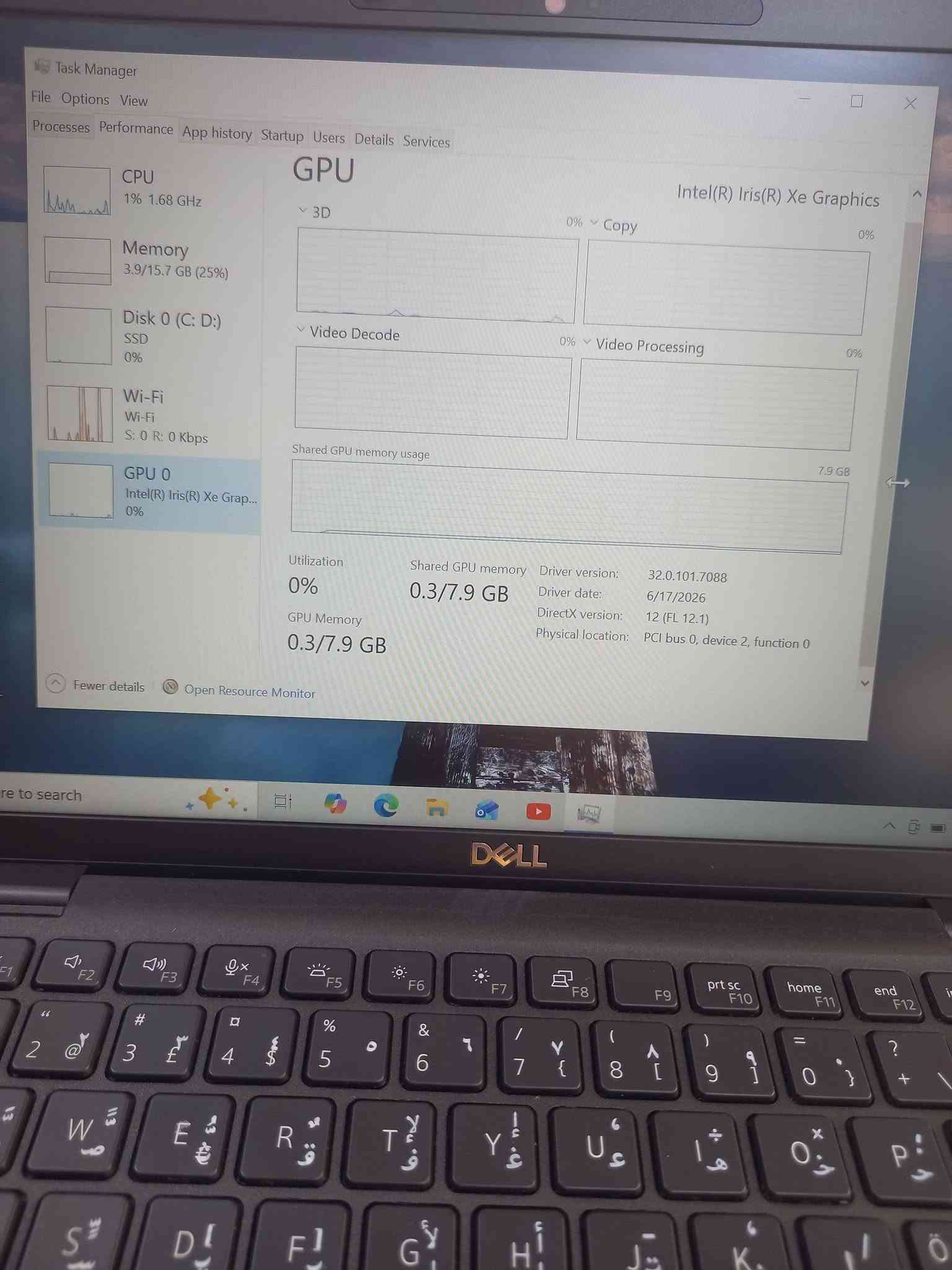 لابتوب دل 7420  dell
الجيل الحادي عشر 
المعالج كور اي 5 الجيل 11
الهارد    256    ssd  m.2
الرام  16  ddr4 
كارت الشاشة  8 شير 
حجم الشاشة  14 
الشاحنة اصلية 
يحتوي على منفذين تايب سي للشحن او نقل البيانات
نظام التشغيل ويندوز 10 عربي انكليزي 
الملحقات شاحنة تايب سي  وجنطة 
السعر  325

***********
***********
يوجد توصيل

متوفر 
تتوفر مجموعة لابتوبات بأسعار مناسبة ومواصفات مختلفة

نص مكتوب في الصور:
- About Your PC is monitored and protected. See details in Windows Security Installed RAM 16.0 GB Speed: 4267 MHz Processor 11th Gen Intel(R) Core(TM) i5-1145G7 @ 2.60GHz 1.50 GHz Graphics Card 128 MB Intel(R) Iris(R) Xe Graphics Storage 238 GB 50 GB of 238 GB used DESKTOP-N8FK656 Latitude 7420 Rename this PC Device Specifications Copy Device Name DESKTOP-N8FK656 Processor 11th Gen Intel(R) Core(TM) i5-1145G7 @ 2.60GHz 1.50 GHz
- About Device specifications Device Name DESKTOP-N8FK656 Processor 11th Gen Intel(R) Core(TM) i5-1145G7 @ 2.60GHz 1.50 GHz Installed RAM 16.0 GB (15.7 GB usable) Graphics Card Intel(R) Iris(R) Xe Graphics (128 MB) Storage 238 GB SSD KXG60ZNV256G NVMe KIOXIA 256GB Device ID 4EF9BCA7-B4D1-4473-A21B-C88272972659 Product ID 00325-97273-65845-AAOEM System Type 64-bit operating system, x64-based processor Pen and touch No pen or touch input is available for this display Frequently asked questions How does having 16 GB or more of RAM impact my PC's performance? Can I run modern applications smoothly with this RAM capacity? Is my GPU sufficient for high end gaming and video experience? How can having a dedicated GPU enhance my experience and productivity? Am I running the latest version of the Windows OS? What is the latest Windows version? Windows Specifications Copy
- Task Manager
- File Options View
- Processes Performance App history Startup Users Details Services
- CPU
- 3% 1.57 GHz
- Memory
- 3.9/15.7 GB (25%)
- Disk 0 (C: D:)
- SSD
- 1%
- Wi-Fi
- S: 0 R: 88.0 Kbps
- GPU 0
- Intel(R) Iris(R) Xe Grap...
- 0%
- % Utilization
- 60 seconds
- Utilization
- 3%
- Processes
- 165
- Speed
- 1.57 GHz
- Threads
- 2015
- Up time
- 0:00:38:42
- 11th Gen Intel(R) Core(TM) i5-1145G7 @ 2.60GHz
- Handles
- 66296
- Base speed:
- Sockets:
- Cores:
- Logical processors:
- Virtualization:
- Hyper-V support:
- L1 cache:
- L2 cache:
- L3 cache:
- 1.50 GHz
- 1
- 4
- 8
- Disabled
- Yes
- 320 KB
- 5.0 MB
- 8.0 MB
- Fewer details
- Open Resource Monitor
- e here to search
- 2% 1.36 GHz
- S: 0 R: 0 Kbps
- Memory usage
- 16.0 GB
- 15.7 GB
- 0
- Memory composition
- In use (Compressed)
- 3.8 GB (35.3 MB)
- Available
- 11.9 GB
- Speed:
- Slots used:
- Form factor:
- Hardware reserved:
- 4267 MHz
- 8 of 8
- Row of chips
- 274 MB
- Committed
- 3.7/18.6 GB
- Cached
- 1.1 GB
- Paged pool
- 177 MB
- Non-paged pool
- 225 MB
- here to search
- DELL
- Task Manager File Options View Processes Performance App history Startup Users Details Services CPU 1% 1.68 GHz Memory 3.9/15.7 GB (25%) Disk 0 (C: D:) SSD 0% Wi-Fi Wi-Fi S: 0 R: 0 Kbps GPU 0 Intel(R) Iris(R) Xe Grap... 0% GPU Intel(R) Iris(R) Xe Graphics 3D 0% Copy 0% Video Decode 0% Video Processing 0% Shared GPU memory usage 7.9 GB Utilization 0% GPU Memory 0.3/7.9 GB Shared GPU memory 0.3/7.9 GB Driver version: 32.0.101.7088 Driver date: 6/17/2026 DirectX version: 12 (FL 12.1) Physical location: PCI bus 0, device 2, function 0 Fewer details Open Resource Monitor
- DirectX Diagnostic Tool System Display Sound Input Device Name: Intel(R) Iris(R) Xe Graphics Manufacturer: Intel Corporation Chip Type: Intel(R) Iris(R) Xe Graphics Family DAC Type: Internal Device Type: Full Display Device Approx. Total Memory: 8183 MB Display Memory (VRAM): 128 MB Shared Memory: 8055 MB DirectX Features DirectDraw Acceleration: Enabled Direct3D Acceleration: Enabled AGP Texture Acceleration: Enabled Notes No problems found. Drivers Main Driver: igdumdim64.dll,igd10iumd64.dll,igd10 Version: 32.0.101.7088 Date: 6/16/2026 17:00:00 WHQL Logo'd: Yes Direct3D DDI: 12 Feature Levels: 12_1,12_0,11_1,11_0,10_1,10_0,9_3 Driver Model: WDDM 2.7 Help Next Page Save All Information... Exit