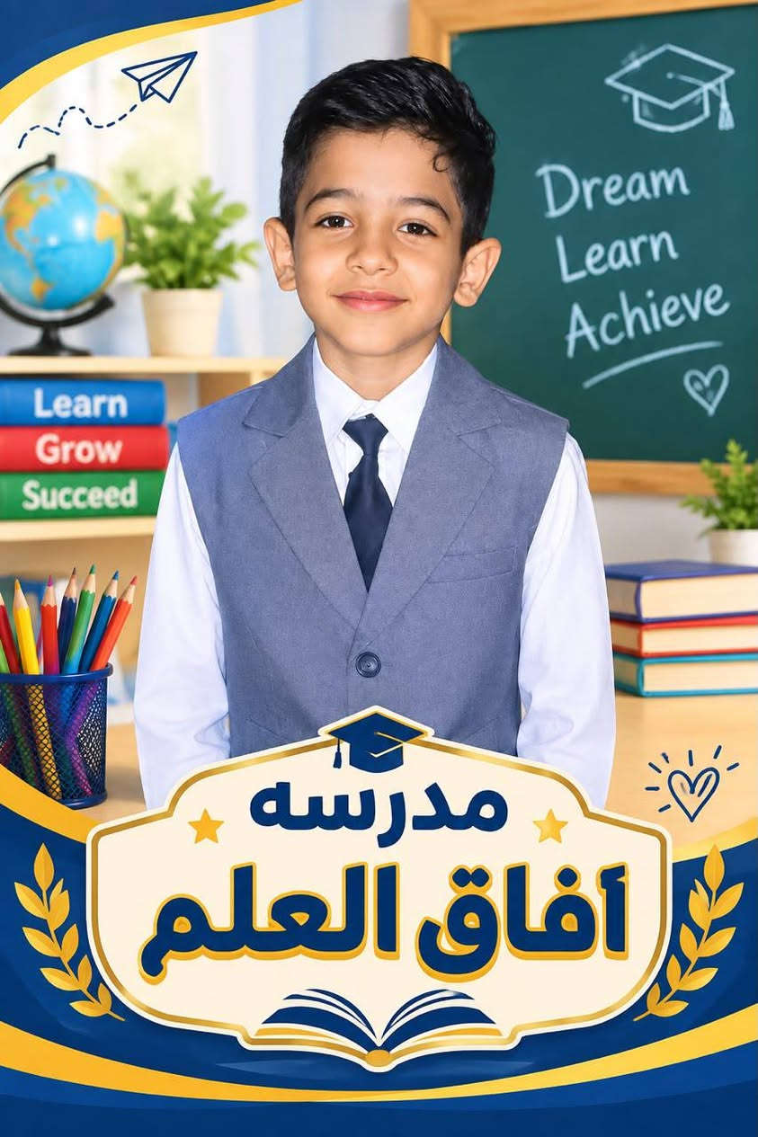 للتسجيل بقسط 75 الف 😍

نص مكتوب في الصور:
- مدرسة آفاق العلم الابتدائية الأهلية تعليم إبداع تميز نجاح بالعلم نبني مستقبلنا معاً نحو النجاح والتفوق
- معاً نصنع مستقبلاً أجمل مدرسة آفاق العلم الابتدائية الأهلية طلابنا صناع النجاح أهلاً بكم تعلم إبداع تميز مستقبل مشرق لأنكم الأمل
- مدرسه آفاق العلم
