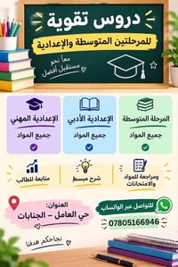 لا توجد تفاصيل  نص مكتوب في الصور: - دروس تقوية للمرحلتين المتوسطة وال...