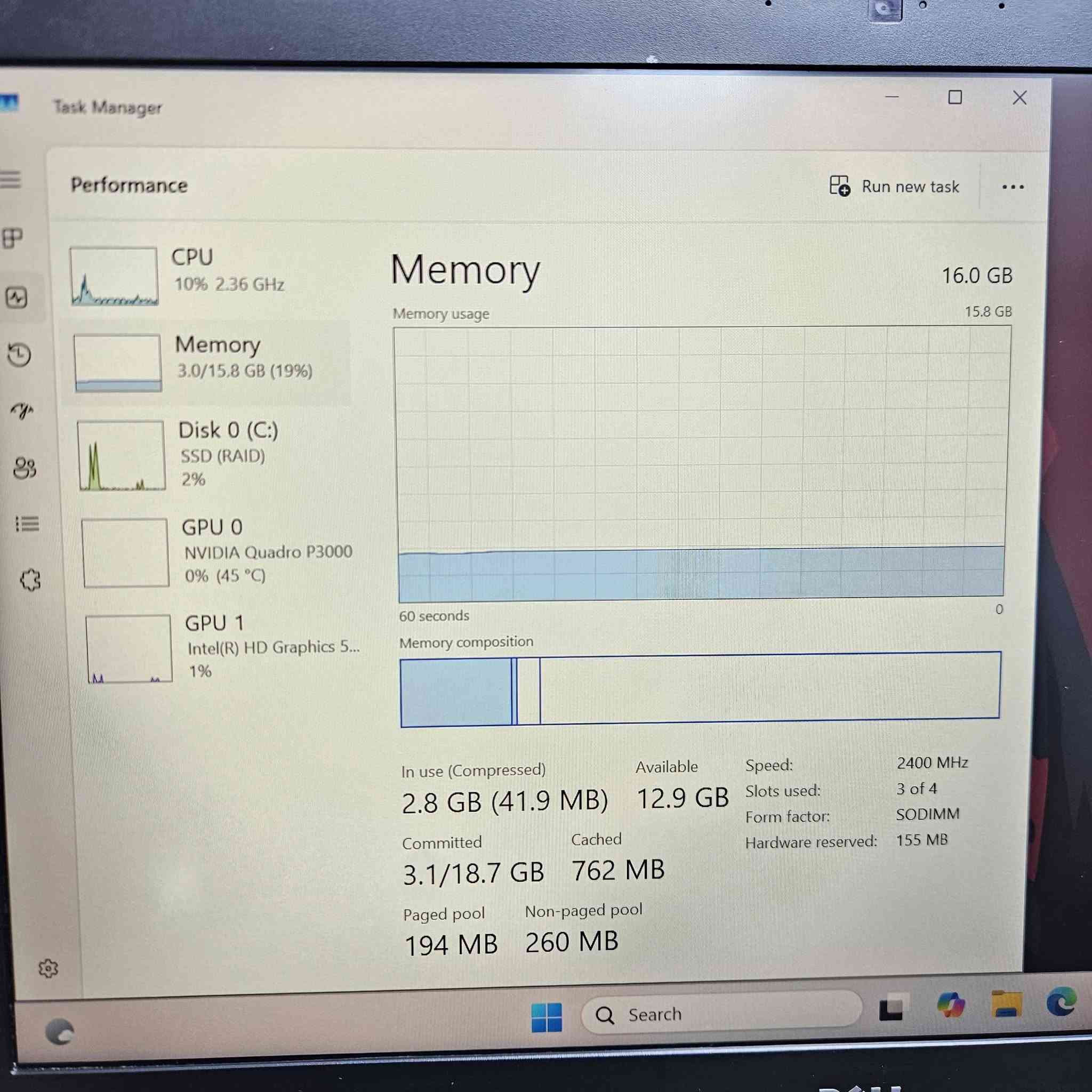 🚀 Dell Precision 7720 | شاشة عملاقة وأداء ثقيل 💯
لأصحاب الهندسة، المونتاج، والأعمال الشاقة.. حاسبة بقوة عالية وشاشة كبيرة جداً للعمل المريح.
​المواصفات:
​المعالج: Intel Core i7 (6th Gen HQ) 🚀
​الرام: 16GB DDR4
​الخزن: 480GB SSD (سريع جداً)
​كرت الشاشة: Nvidia Quadro P3000 6GB + Intel Graphics
​الشاشة: 17.3 بوصة فول اتش دي (FHD)
​النظام والملحقات: Windows 11 Pro + كيبورد ستيكر (عربي / إنكليزي)
+جنطه ماوس وماوس باد شاحنه و كيبل شحن
​💰 السعر: 450 ألف دينار فقط!
🚚 السعر شامل التوصيل لجميع المحافظات.
​📩 للطلب أو الاستفسار *********** او راسلنا على الخاص.

نص مكتوب في الصور:
- Task Manager Run new task Performance CPU 3% 1.64 GHz Memory 3.0/15.8 GB (19%) Disk 0 (C:) SSD (RAID) 8% GPU 0 NVIDIA Quadro P3000 0% (45 °C) GPU 1 Intel(R) HD Graphics 5... 0% Disk 0 (C:) KINGSTON SA400S37/480GB Active time 100% 60 seconds 0 Disk transfer rate 100 MB/s 60 MB/s 60 seconds 0 Active time 8% Average response time 15.7 ms Read speed 79.6 KB/s Write speed 677 KB/s Capacity: 447 GB Formatted: 447 GB System disk: Yes Page file: Yes Type: SSD (RAID) Search
- Task Manager Performance Run new task CPU 10% 2.36 GHz Memory 3.0/15.8 GB (19%) Disk 0 (C:) SSD (RAID) 2% GPU 0 NVIDIA Quadro P3000 0% (45 °C) GPU 1 Intel(R) HD Graphics 5... 1% Memory Memory usage 16.0 GB 15.8 GB 60 seconds 0 Memory composition In use (Compressed) 2.8 GB (41.9 MB) Available 12.9 GB Speed 2400 MHz Slots used 3 of 4 Form factor SODIMM Hardware reserved 155 MB Committed 3.1/18.7 GB Cached 762 MB Paged pool 194 MB Non-paged pool 260 MB Search
- Task Manager Performance Run new task CPU 8% 2.19 GHz Memory 2.9/15.8 GB (18%) Disk 0 (C:) SSD (RAID) 0% GPU 0 NVIDIA Quadro P3000 0% (45 °C) GPU 1 Intel(R) HD Graphics 5... 1% GPU NVIDIA Quadro P3000 v 3D 0% v Copy 0% v Video Encode 0% v Video Decode 0% Dedicated GPU memory 6.0 GB Shared GPU memory 7.9 GB Utilization 0% GPU Memory 0.0/13.9 GB Dedicated GPU memory 0.0/6.0 GB Shared GPU memory 0.0/7.9 GB Driver version: Driver date: DirectX version: Physical location: Hardware reserved memory: Search
- Task Manager Performance Run new task CPU 7% 2.31 GHz Memory 3.0/15.8 GB (19%) Disk 0 (C:) SSD (RAID) 2% GPU 0 NVIDIA Quadro P3000 0% (45 °C) GPU 1 Intel(R) HD Graphics 5... 7% CPU Intel(R) Core(TM) i7-6820HQ CPU @ 2.70GHz % Utilization 100% 60 seconds 0 Utilization 7% Speed 2.31 GHz Processes 163 Threads 2054 Handles 58416 Up time 0:00:25:10 Base speed: 2.70 GHz Sockets: 1 Cores: 4 Logical processors: 8 Virtualization: Enabled L1 cache: 256 KB L2 cache: 1.0 MB L3 cache: 8.0 MB Q Search