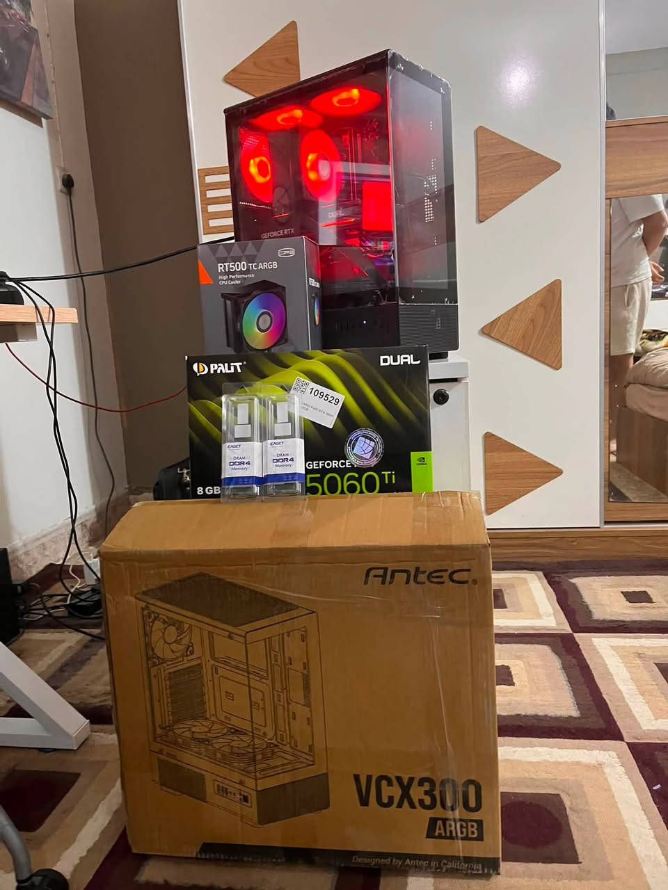 السلام عليكم تجميعة للبيع
المواصفات:

Rtx 5060 ti 8gb palit oc
مستعمل ثلاث اسابيع فقط
I5 12400f
جديد
H610m-k asus prime argb
مستعمل نضيف
Ram 8*2 3200 eaget
جديد
M.2 512gb gen 3 crucial
مستعمل قليل
Case antec vcx300 argb 5 fan
جديد
Psu 750w 80+ bronze aigo
مستعمل قليل كلش
Cooler cps t500k argb
جديد

السعر:1,300,000 دينار عراقي🔥

متوفر توصيل لجميع المحافظات🚚

للتواصل خاص او واتساب ***********

