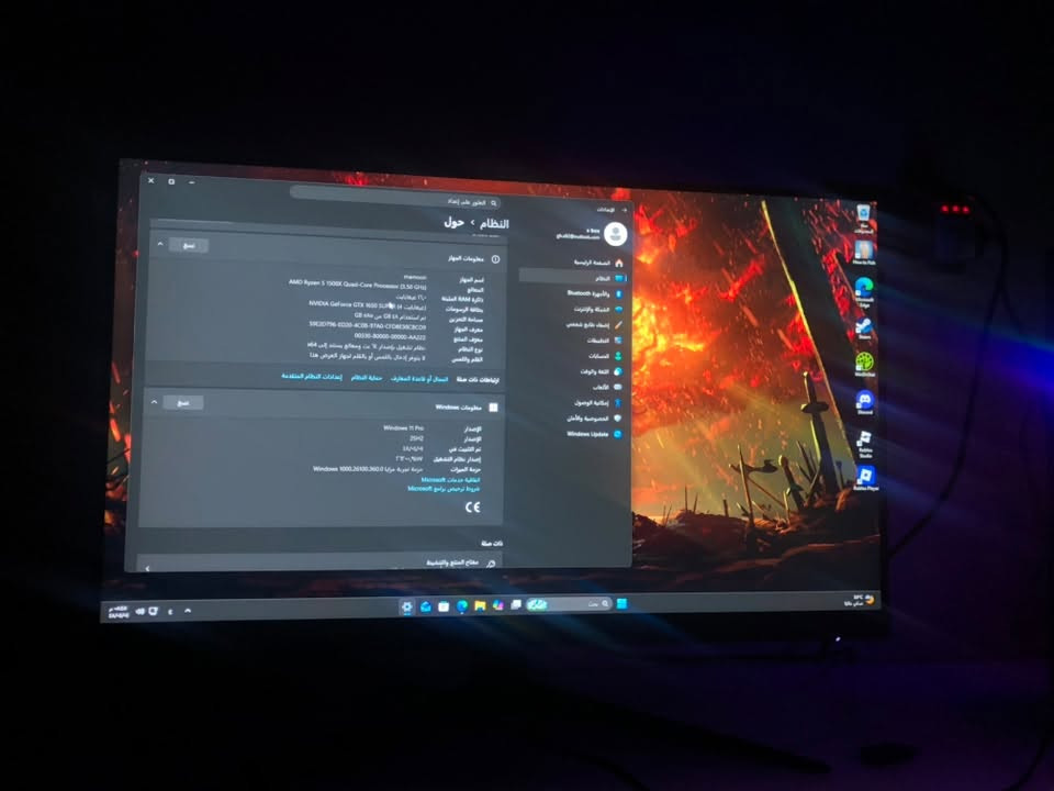 تجميعه للبيع 
معالجRyzen5 1500x 
رامات16
كرتgtx1650super
التخزين ssd128
HDD500
مذربورد من كيكابايت B450
 مكاني رمادي  رقم***********وتساب
وندوز11برو
معجون معالج جديد خليته
ملحقات 
1ماوس وكيبوورد
2كيبل نت 
3سماعه (هديه)
متوفر توصيل السعر وتساب او خاص

نص مكتوب في الصور:
- الإعدادات العثور على إعداد النظام ، حول x box ghas2@outlook.com الصفحة الرئيسية النظام Bluetooth والأجهزة الشبكة والإنترنت إطفاء طابع شخصي التطبيقات الحسابات اللغة والوقت الألعاب إمكانية الوصول الخصوصية والأمان Windows Update معلومات الجهاز اسم الجهاز mamoon المعالج AMD Ryzen 5 1500X Quad-Core Processor (3.50 GHz) ذاكرة RAM المثبتة ١٦,٠ غيغابايت بطاقة الرسومات NVIDIA GeForce GTX 1650 SUPER (4 غيغابايت) مساحة التخزين تم استخدام 48 GB من 585 GB معرف الجهاز 59E2D796-ED20-4C0B-97A0-CFD8E38CBCD9 معرف المنتج 00330-80000-00000-AA222 نوع النظام نظام تشغيل بإصدار 64 بت ومعالج يستند إلى x64 القلم واللمس لا يتوفر إدخال باللمس أو بالقلم لجهاز العرض هذا ارتباطات ذات صلة المجال أو قاعدة المعارف حماية النظام إعدادات النظام المتقدمة معلومات Windows الإصدار Windows 11 Pro الإصدار 23H2 تم التثبيت في ٠٤/٠٤/٢٠٢٤ إصدار نظام التشغيل ٢٢٦٣١,٣٤٥٧ حزمة الميزات حزمة تجربة مزايا Windows 1000.26100.360.0 اتفاقية خدمات Microsoft شروط ترخيص برامج Microsoft CE صلات ذات صلة مفتاح المنتج والتنشيط
- النظام > حول معلومات الجهاز اسم الجهاز mamouuri المعالج AMD Ryzen 5 1500X Quad-Core Processor (3.50 GHz) المعالج ذاكرة RAM المثبتة ١٦,٠ جيجابايت بطاقة الرسومات NVIDIA GeForce GTX 1650 SUPER (جيجابايت ٤) مساحة التخزين تم استخدام ٤٥,٨ من GB ٥١٢ معرف الجهاز 59E0D796-0D30-4C0B-97A0-CFDBE58CBC09 معرف المنتج 00330-80000-00000-AA222 نوع النظام نظام تشغيل بإصدار ٦٤ بت، ومعالج يستند إلى x64 القلم واللمس لا يتوفر إدخال باللمس أو بالقلم لتوفر أدوار العرض هذا ارتباطات ذات صلة اتصال أو قاعدة المعارف حماية النظام إعدادات النظام المتقدمة معلومات Windows Windows Windows 11 Pro الإصدار 23H2 تم التثبيت في ٢٩/٠٤/٢٠١٩ إصدار نظام التشغيل ٢٢٦٣١,٣٧٣٧ حزمة العرات حزمة تجربة ميزة Windows 1000.26100.360.0 إفاقة خدمات Microsoft شروط ترخيص برامج Microsoft CE مفتاح المنتج والتنشيط