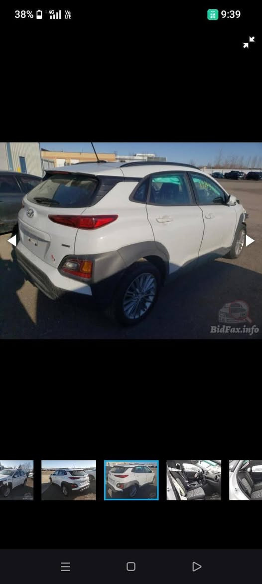 كونا 20  رقم بغداد انكليزي للبيع فول مواصفات عده الفتحه ماشيه 58حقيقي حادثها جاملف ايسر والبنيد مبدلات نفس اللون سياره جاهزه تخم تاير جديد باتري جديد  كيرها AT مكاني مجمع بسمايه ***********  السعر 120 وبيها مجال بسيط سونارها صور الحادث منزلهن بالمنشور

نص مكتوب في الصور:
- 38% 4G VoLTE 9:39 BidFax.info