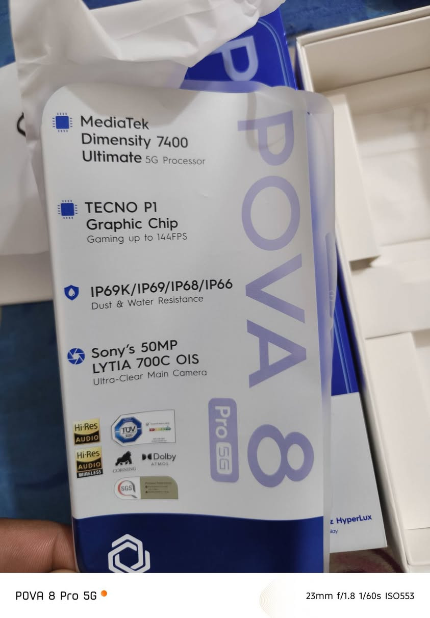 جهاز تكنو صارلي من اخذتة جديد اقل من شهر 
TECNO POVA 8 Pro 5G
النظافة 100٪100 
تعرف هو ينطيك اداءه كلش قوي بالألعاب وبالاخص الببجي 
ينطيك معدل 144 𝘍𝘉𝘚 
الذاكرة 256غ والرام 12 
كلش قوي والكاميرا رهيبة 
السعر 600 بيه مجال
الاستفسار *********** موجود واتساب

نص مكتوب في الصور:
- POVA 8 Pro 5G