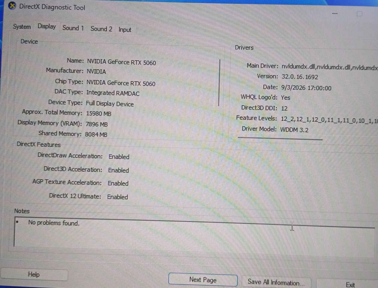 السلام عليكم تجميعية للبيع مع  UBS جديد لوك 1500مع شاشة حجم 27 انج 180عدد الاطارات بالثانية من شركة ASUS  استعمال جدا قليل الغرض من البيع عدم التفرغ.  المواصفات بالصور تريد صور اكثر ادزلكياهن على الماسنجر ما عندي فقط اتصال وماعندي توصيل تجي تفحص على راحتك والكراتين كله موجودة وجديدة مكاني قضاء المسيب اتصل بهذا الرقم وبخدمتك. ***********
السلام عليكم تجميعية للبيع مع  UBS جديد لوك 1500مع شاشة حجم 27 انج 180عدد الاطارات بالثانية من شركة ASUS  استعمال جدا قليل الغرض من البيع عدم التفرغ.  المواصفات بالصور تريد صور اكثر ادزلكياهن على الماسنجر ما عندي فقط اتصال وماعندي توصيل تجي تفحص على راحتك والكراتين كله موجودة وجديدة مكاني قضاء المسيب اتصل بهذا الرقم وبخدمتك. ***********

نص مكتوب في الصور:
- System > About Processor Intel(R) Core(TM) i5-14400F 2.50 GHz Installed RAM 16 GB Speed: 3200 MT/s Graphics card 8 GB NVIDIA GeForce RTX 5060 Storage 477 GB 286 GB of 477 GB used DESKTOP-F8P2HGI
- Device info
- Device name DESKTOP-F8P2HGI
- Processor Intel(R) Core(TM) i5-14400F (2.50 GHz)
- Installed RAM 16.0 GB (15.8 GB usable)
- Graphics card NVIDIA GeForce RTX 5060 (8 GB)
- Storage 286 GB of 477 GB used
- Device ID F94731CD-9E49-4A39-9A3B-5FF14D8BE3A4
- Product ID 00330-80140-02976-AA629
- System type 64-bit operating system, x64-based processor
- Pen and touch No pen or touch input is available for this display
- DirectX Diagnostic Tool System Display Sound 1 Sound 2 Input Device Device Drivers Name: NVIDIA GeForce RTX 5060 Main Driver: nvldumdx.dll,nvldumdx.dll,nvldumdx. Version: 32.0.16.1692 Manufacturer: NVIDIA Date: 9/3/2026 17:00:00 Chip Type: NVIDIA GeForce RTX 5060 WHQL Logo'd: Yes DAC Type: Integrated RAMDAC Direct3D DDI: 12 Device Type: Full Display Device Feature Levels: 12_2,12_1,12_0,11_1,11_0,10_1,10 Approx. Total Memory: 15980 MB Driver Model: WDDM 3.2 Display Memory (VRAM): 7896 MB Shared Memory: 8084 MB DirectX Features DirectDraw Acceleration: Enabled Direct3D Acceleration: Enabled AGP Texture Acceleration: Enabled DirectX 12 Ultimate: Enabled Notes No problems found. Help Next Page Save All Information... Exit