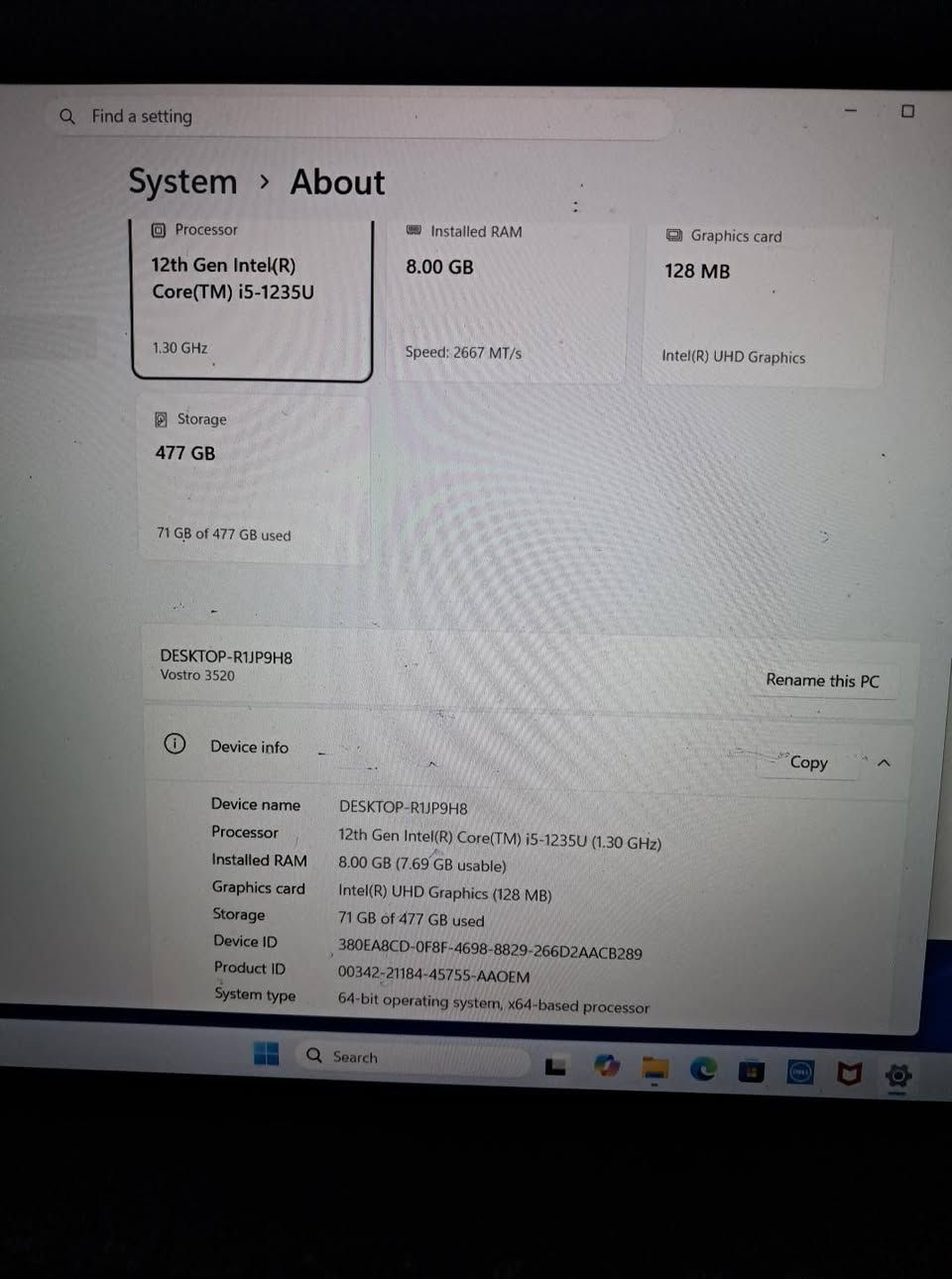 السلام عليكم
Dell vostro 3520 

core i5

Gen 12

ssd 512g

Ram 8g

كرت شاشة داخلي مدمج 

حجم الشاشة 15.6 بوصة

استخدام 6 اشهر فقط شرط كصيته من السعودية

نظافة 97%

شاحن اصلي مع الحقيبة 

مناسب جدا للاعمال المكتبية والمحاسبين والشركات 

 

مكاني بغداد الدورة 

السعر 670 الف

التواصل خاص او واتساب ***********

