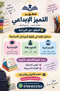 معهد التميز الابداعي  للدروس الخصوصية الكافة المراحل الدراسية  ( ابتدا...