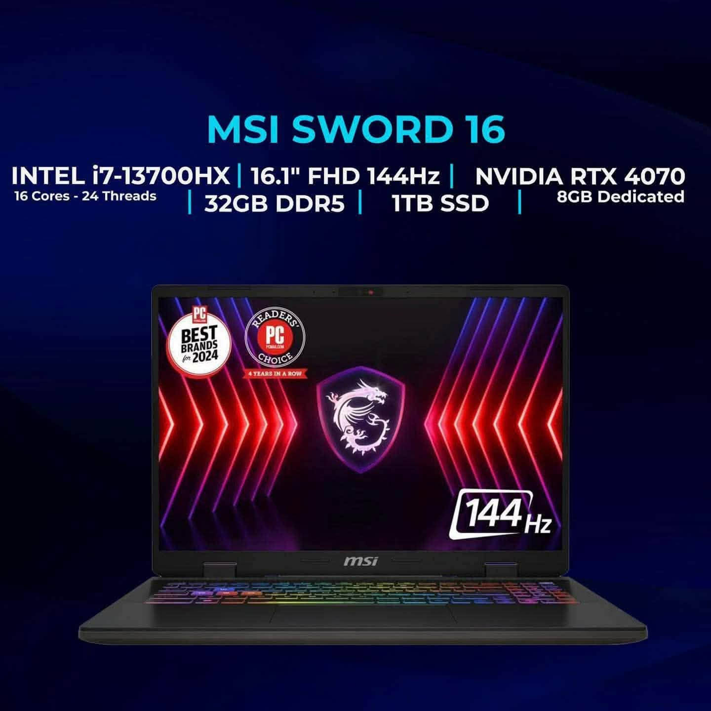 MSI SWORD 16 • RTX 4070 • بطارية ٩٥٪
