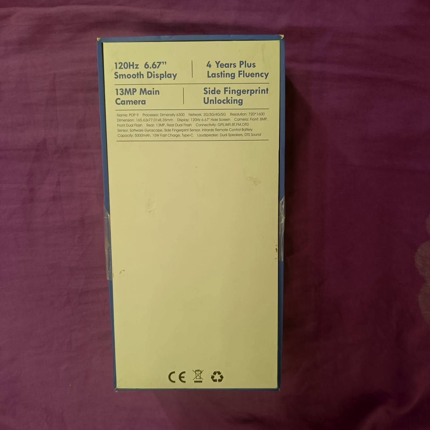 السلام عليكم 
📱 الهاتف الاقتصادي الجديد: Tecno Pop 9 4G ✨

إذا كنت تبحث عن هاتف يجمع بين السعر الاقتصادي والمواصفات القوية، شركة تكنو تقدم لك Pop 9 بتجربة أداء متميزة وسلسة تدوم حتى 4 سنوات! 

🚀 أبرز مواصفات وحش الفئة الاقتصادية:

الذاكرة والتخزين 📦: مساحة داخلية عملاقة تبلغ 512 جيجابايت مع رام إجمالي 16 جيجابايت (8 جيجابايت أساسية + 8 جيجابايت ممتدة عبر النظام) تضمن لك سلاسة في التنقل بين التطبيقات والألعاب.

الشاشة 🎬: شاشة بحجم 6.67 بوصة بميزة الثقب (Hole Screen)، وتدعم معدل تحديث 120 هرتز لمنحك تجربة تصفح ومشاهدة فائقة النعومة. 

الأداء والمعالج ⚙️: يعمل بمعالج Unisoc T615 ثماني النواة، مع نظام تشغيل Android 14 Go الخفيف والسريع. 
البطارية والشحن 🔋: بطارية ضخمة بسعة 5000 مللي أمبير، تدعم الشحن السريع بقوة 15 واط عبر منفذ Type-C الحديث. 
الكاميرات 📸: كاميرا خلفية بدقة 13 ميجابكسل مع فلاش ثنائي، وكاميرا أمامية (سيلفي) بدقة 8 ميجابكسل مع فلاش ثنائي لصور واضحة حتى في الإضاءة الضعيفة. 
التصميم والمقاومة 🛡️: مقاوم للغبار ورذاذ الماء بمعيار IP54، مع ميزة اللمس الذكي حتى لو كانت يدك مبللة أو عليها آثار زيت. 
ميزات إضافية فريدة 🌟:

مستشعر الأشعة تحت الحمراء (Infrared Remote Control) لتحويل هاتفك إلى ريموت للتحكم في التلفاز والمكيفات.

مستشعر بصمة مدمج في زر الطاقة الجانبي.

سماعات ستريو مزدوجة لتجربة صوتية مجسمة.

يدعم شبكات 4.5G لسرعة إنترنت متطورة وثابتة. للتواصل واتساب ***********
