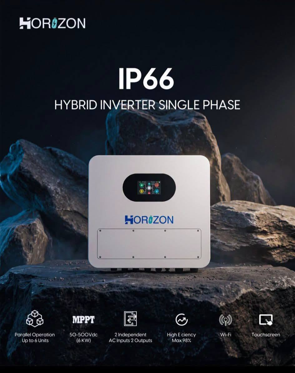 ☀️⚡ HORIZON | منظومة متكاملة من الطاقة الشمسية ⚡☀️
متوفر الآن لدى 220 للطاقة الشمسية
━━━━━━━━━━━━━━
🔌 الإنفيرترات | INVERTERS
◾ IP21 | OFF-GRID
4 KW • 6 KW • 11 KW
🛡️ ضمان 18 شهر استبدال
◾ IP65 | HYBRID
6.5 KW • 8.5 KW
◾ IP66 | MIKA | HYBRID
6 KW
🛡️ ضمان 5 سنوات
◾ IP66 | HYBRID | SINGLE PHASE
6 KW • 8 KW • 10 KW • 12 KW
🛡️ ضمان 10 سنوات استبدال
◾ IP66 | HYBRID | THREE PHASE
12 KW • 15 KW • 20 KW • 50 KW
🛡️ ضمان 10 سنوات استبدال
━━━━━━━━━━━━━━
🔋 بطاريات HORIZON | LITHIUM
16 KWh | 12,000 دورة
🛡️ ضمان 10 سنوات استبدال
16 KWh | 8,000 دورة
🛡️ ضمان 7 سنوات
32 KWh | 12,000 دورة
🛡️ ضمان 10 سنوات استبدال
━━━━━━━━━━━━━━
☀️ HORIZON — خيارات متعددة لتلبية مختلف احتياجات الطاقة
📍 220 للطاقة الشمسية
كركوك – طريق بغداد – مجاور دائرة صحة كركوك
wa.me/+9647726668921
wa.me/+9647726668928
تجهيز • تنصيب • حلول طاقة شمسية متكاملة
#220_للطاقة_الشمسية #HORIZON #هورايزان #الطاقة_الشمسية #انفيرتر #بطاريات_ليثيوم #كركوك #SolarEnergy #HybridInverter

نص مكتوب في الصور:
- HORIZON ESS Power Beyond Limits كفالة 10 تبديل HZ20K-ET-L-G10 20kw 3PH hybrid inverter 48v HORIZON مدخل للمولد ومخرج ثنائي للأحمال TWIN الانفرتر صامت (مستوى الضجيج اقل من 40DB) يدعم Micro-Grid Operation قدرة إقلاع مضاعفة @10S 40KW الوزن 49.7 كغ الأبعاد 756*551*258 مم جهد تشغيل 1000V-150:MPPT 4 MPPT مستقلة زمن تحويل سريع 4 ميلي ثانية يدعم الربط PARALLEL حتى 10 أجهزة التبريد: COOLING SMART FAN يدعم التحميل غير المتوازن حتى 150% متوافق مع بطاريات LITHIUM + LEAD ACID مدخلين بطاريات 416A شحن وتفريغ يتحمل قدرة ألواح مضاعفة حتى 40KW تيار دخل من الألواح A(20+20+20+20) درجة الحماية IP66
- HORIZON تبديل كفالة 10 سنوات 20KW HYBRID INVERTER
- HORIZON 32KWH Horizon by Trina Storage
- HORIZON ESS 15 KW IP66 Max 20A DC input current per string 200% PV input oversizing 10 Years replacement warranty Lithium Battery Gel Battery Acid Battery Zero Grid Feed In Hybrid On Grid Off Grid CT & WIFI Dongle Included Ready fo EV Charge EPS & Generator support Switchover time <3 ms
- HORIZON 16 Kw Horizon Lithium Battery 314Ah - 51.2V - 12000 Cycles 10 YEARS Warranty
- HORIZON
- IP66
- 12KW - 15KW - 20KW / 3PH Hybrid Inverter
- 10 YEARS REPLACEMENT WARRANTY
- HORIZON IP66 HYBRID INVERTER SINGLE PHASE HORIZON Parallel Operation Up to 6 Units MPPT 50-500Vdc (6 KW) 2 Independent AC Inputs 2 Outputs High E ciency Max.98% Wi-Fi Touchscreen
- HORIZON 6 KW Hi series High frequency inverter
- HORIZON 4 KW Hi series High frequency inverter