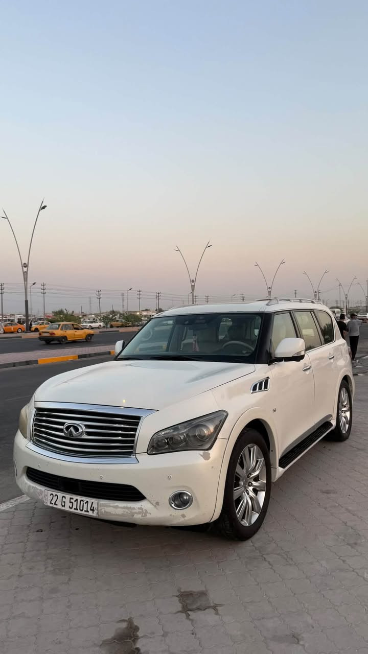 انفنتي qx80 موديل 2014
خليجي فول مواصفات كفالة عامة
محرك 8 سلندر 5.6
ماشية 290 الف كم 
فتحة سقف + ثلاجة + كراسي كهرباء + كاميرات 360 درجة  + حساسات امامي خلفي + رادار + السيارة بيها بعد هواي مواصفات 
سيارة رقمها اربيل بأسم كردي تريد تحويل تريد وكالة
السعر : 160$
المكان : البصرة 
للتواصل : ***********
