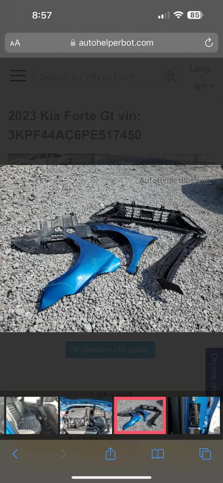 فورتي GT 2023
مرقم بغداد بأسمي 
ايربكات سليمه كلها دواخل وشواصي كلها سليمه بدون ضرر

حادثها جداً بسيط كلها ليبل واحد بدون تبديل 
خشم البنيد فقط ونصبغ البنيد
جاملغات الاماميه انفتحن ورجعن نفسهن لغرض فحص الحادث

مواصفاتها  GT فول ١/١

🎚️🎚️كير اوتو دبل كلتج رياضي قوي كلش 7 نمر🎚️🎚️

مكينة 1600 تيربو بقوة (207) حصان شرط بدون دوانز
كشنات جلد سبورت حضن اسود وخط احمر 
كشن تدفئه تبريد ومختم علامة ال GT
سماعات هارلم مع مضخم اصلي صوت جميل 
بصمة تشغيل مع بصمة ابواب
صندوق ذكي فتح تلقائي بصمه
سلايت روف فتحت سقف
ستيرن رياضي حرف (D)
عليها كت كامل رياضي دوسات
ويل وتايرات جديد انسه شي اسمه طسه 
رادارات امامي قيادة ذكيه
رادارات جانبية تحذير عند الاستداره
حساسات خلفية عند الرجوع 
كامرة دواره (HD) خلفيه
تحكمات ستيرن كامله جهتين 
شاشة كبيره بل وسط مع نظام ios
شاشة عطلات مع قياس الاطارات
تبريد (٣) قطع مع الخلفي 
لايتات زنون 
بك لايت لد اصلي 
السياره دبل كزوز رياضي مع نغمة جميله
اشارة ترحيب عند الركوب 
الشاحن الاسلكي للموبايل 
وبعد بيها كثير مواصفات معروفه عنً الجيتي (GT)

سعرها (157)
التواصل على الرقم 
***********
***********
متواجد ماسنجر وواتساب واتصال

نص مكتوب في الصور:
- 8:56 85 autohelperbot.com Lang: Search by VIN or Lot # en 2023 Kia Forte Gt vin: 3KPF44AC6PE517450 Autohelperbot.com 2 3 5 All photos in HD quality On-line chat Lot sold
- 8:56 85 AA autohelperbot.com Lang: en Search by VIN or Lot # 2023 Kia Forte Gt vin: 3KPF44AC6PE517450 AutoHelperBot.com All photos in HD quality On-line chat Lot sold € 5.840
- 8:56 AA autohelperbot.com Lang: en Search by VIN or Lot # 2023 Kia Forte Gt vin: 3KPF44AC6PE517450 AutoHelperBot.com All photos in HD quality On-line chat Lot sold
- 8:57 85 AA autohelperbot.com Lang: en Search by VIN or Lot # 2023 Kia Forte Gt vin: 3KPF44AC6PE517450 AutoHelperBot.com All photos in HD quality On-line cha Lot sold