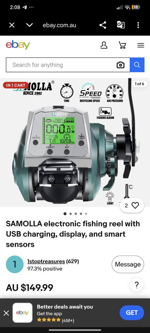 🎣 ماكينة صيد أسماك إلكترونية ذكية من SAMOLLA 🎣
ماكينة صيد حديثة مزودة بشاشة رقمية وحساسات ذكية لتجربة صيد احترافية وسهلة!  
المميزات الرئيسية:
شاشة إلكترونية ملونة: تعرض طول الخيط، درجة الحرارة، الوقت، ومستوى البطارية.  
حساس الضغط الجوي: لمتابعة حالة الطقس وتحديد أفضل أوقات الصيد.  
ذاكرة تحديد العمق: لمعرفة وتتبع عمق تواجد الأسماك بدقة.  
التحكم بالسرعة: 10 مستويات للتحكم بسحب الخيط.  
نظام تنبيه (إنذار): إشارة صوتية عند اقتراب الطُعم أو صيد السمكة.  
إضاءة ليليّة وشحن USB: مناسبة للصيد الليلي مع شحن سريع وسهل عبر USB. 
سعر 50 الف و بی مجال 
واتساب ***********
توصيل كل محافظة

نص مكتوب في الصور:
- 2:08 15 ebay.com.au IN 1 CART 1 of 6 SAMOLLA SINCE 1991 TIME SPEED RECYCLING SPEED AIR PRESSURE FISHING ALARM LIGHT 2 SAMOLLA electronic fishing reel with USB charging, display, and smart sensors 1 1stoptreasures (629) 97.3% positive Message AU $149.99 ? Better deals await you Get the app (4M+)