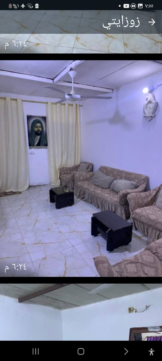 السلام عليكم 
بيت للبيع واقع حال 
غرفتين و صالة و هول داخلي و مطبخ و طرمة جبيرة.
الموقع مجمع 6 قرب حسينية ولاية علي
للتواصل واتساب 
***********

نص مكتوب في الصور:
- زوجايتي
- زوزايتي
- ٦:٢٤ م