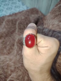 عقيق يماني كبدي صياغة الحجر قبه  الفضه عراقيه صياغه ثقيله شبكيه  للتوا...