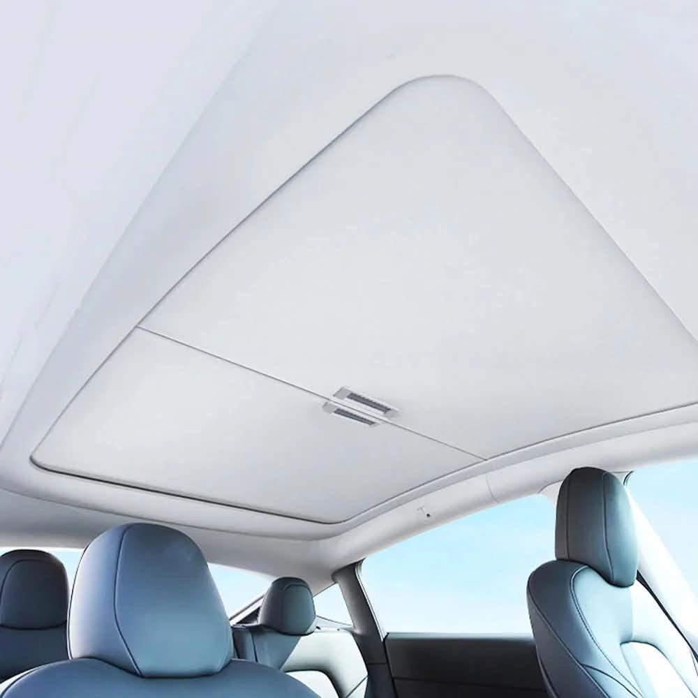 ***********

نص مكتوب في الصور:
- Eco-friendly fabric Fits original model y sunroof High quality Easy to lift and switch freely