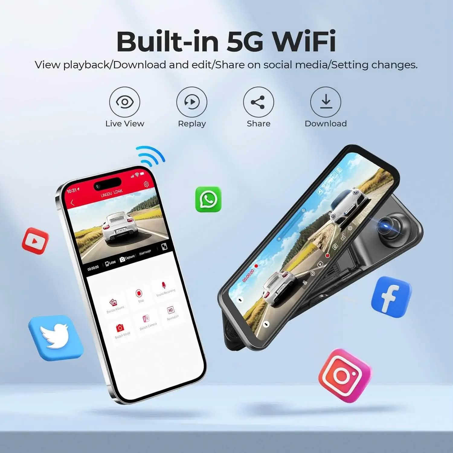 المواصفات
داش كام لنك دو 

شاشة مرآة لمس IPS مقاس 11.8 إنج

تصوير أمامي بدقة 4K Ultra HD

كاميرا خلفية بدقة 1080P

عدستان أمامية وخلفية

دعم Wi-Fi 6 للاتصال السريع

نظام GPS لتسجيل المسار والسرعة

التحكم الصوتي باللغة الإنجليزية

مستشعر G-Sensor لقفل الفيديو عند الحوادث

التسجيل الحلقي Loop Recording

وضع مراقبة السيارة أثناء الوقوف Parking Mode

فتحة Type-C

فتحة عدسة F1.8 للتصوير الليلي

بطاقة ذاكرة 64GB مرفقة مع الجهاز

مكثف Super Capacitor بدلاً من البطارية لزيادة الاعتمادية 

مكاني النجف الكامره جديده استعمال شهر  كارتونه ولملحقاته موجوده توصيل عدي
***********
