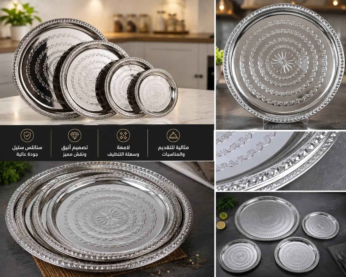 ✨ صواني تقديم ستيل منقوش ✨ 😍
🔥 أناقة بالتقديم وجودة تستاهل
صواني ستيل منقوش بتصميم راقي ولمعة جميلة، مناسبة للبيت، الضيافة، العزائم والمناسبات 👌
ومتوفرة بعدة أحجام وأسعار تناسب الجميع ❤️
📏 الأحجام 
🔸 75 سم 💯 
🔸 70 سم 💯 
🔸 65 سم 💯 
🔸 60 سم 💯 
🔸 55 سم 💯 
🔸 50 سم 💥 
🔸 45 سم 💯 
🔸 40 سم 💯 
🔸 36 سم 💯 
✨ ستيل منقوش بتصميم أنيق
✨ أحجام متعددة حسب احتياجك
✨ مناسبة للتقديم والضيافة والمناسبات
✨ شكل مرتب يضيف لمسة فخامة للسفرة 😍
🚛 توصيل لجميع محافظات العراق بـ 5,000 دينار فقط لباب البيت
📲 للحجز والاستفسار:
مراسلة الصفحة أو واتساب
***********/*********** 
🛒 سوق الأصدقاء للتسوق المنزلي
⭐ أسعار مناسبة • منتجات متنوعة • توصيل لباب البيت
