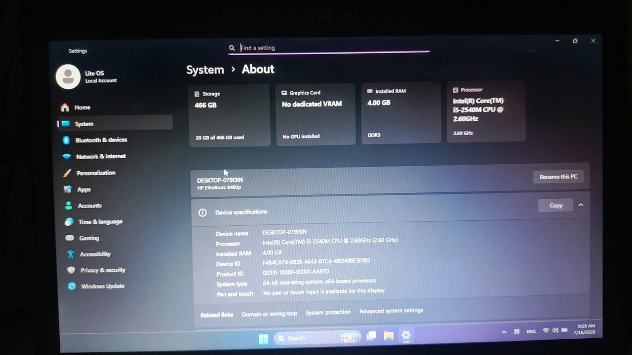 EliteBook 8460p • i5-2540M • رام 4 جيجا