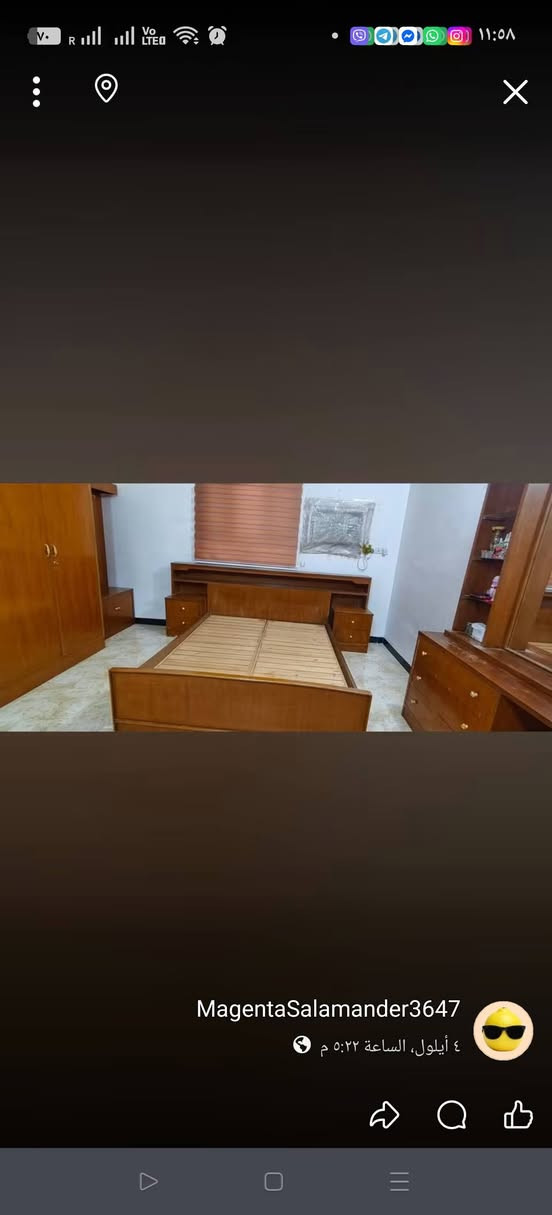 غرفة نوم للبيع السعر المطلوب 500 للتواصل***********

نص مكتوب في الصور:
- MagentaSalamander3647 ٤ أيلول، الساعة ٥:٢٢ م
