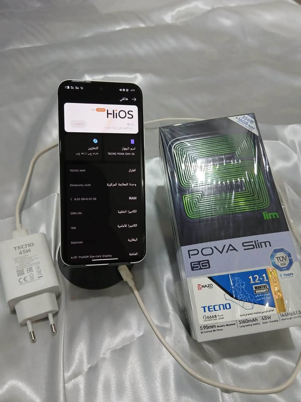 للبيع: Tecno Pova Slim 5G (أنحف هاتف ألعاب وجيل خامس)
​الجهاز بحالة ممتازة جداً (نظيف جداً مثل الجديد) بطلاء أبيض أنيق وشاشة منحنية مميزة.
​أبرز المواصفات والأداء:
​الذاكرة والتخزين: 256 جيجابايت مع ذاكرة عشوائية 16GB (8GB أساسية + 8GB إضافية).
​المعالج: Dimensity 6400 يدعم شبكات الجيل الخامس 5G، ممتاز للألعاب والاستخدام الثقيل.
​الشاشة: AMOLED منحنية الأطراف بحجم 6.78 إنش مع دقة عالية ومعدل تحديث سلس جداً (144Hz)، مريحة للعين (Eye-care Display).
​البطارية: ضخمة بسعة 5160mAh تدعم الشحن السريع.
​الكاميرات: خلفية رئيسية بدقة 50 ميجابكسل + 2 ميجابكسل، وأمامية بدقة 13 ميجابكسل.
​التصميم: جسم نحيف جداً وخفيف مع إضاءة خلفية تفاعلية أنيقة.
​الملحقات والحالة: الجهاز مستخدم نظافة عالية وبدون أي عيوب أو مشاكل
​السعر المطلوب: [290الف]
للتواصل: [***********]
