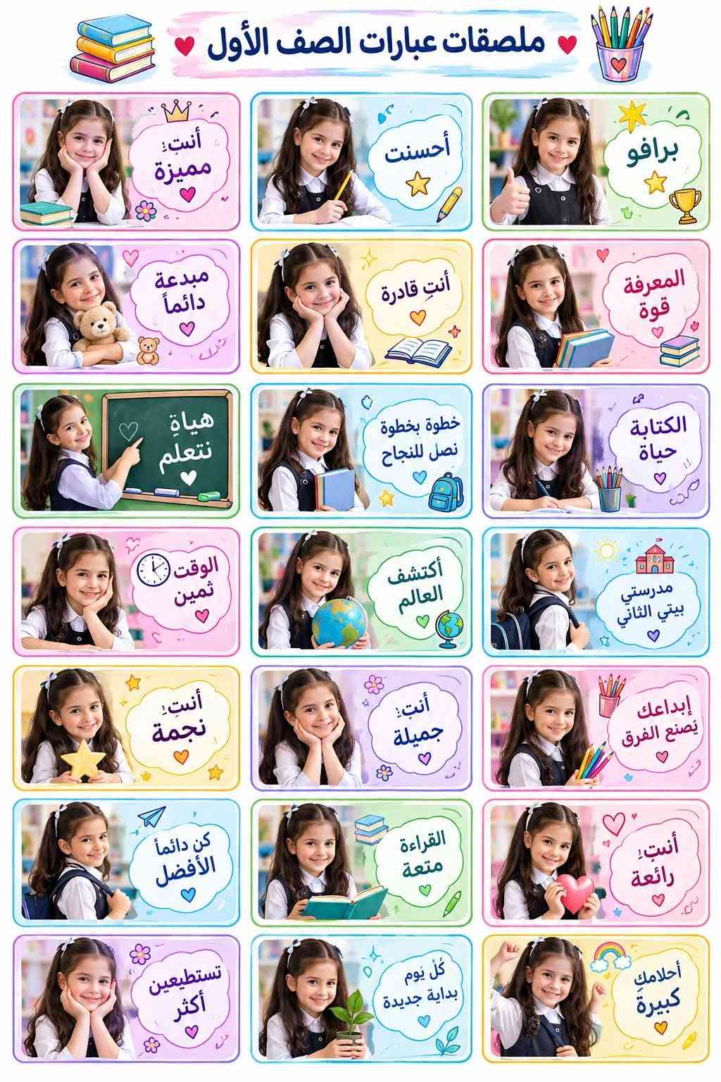 📚✨ خلي دفتر ابنك/بنتك أحلى بلمسة مميزة! ✨📚
ملصقات مدرسية بتصاميم حلوة ومتنوعة للطلاب 🌸🎒
أشكال مرتبة ومناسبة للدفاتر والكتب، وتخلي دفتر ابنك يطلع أجمل وأرتب بالمدرسة 💕📖
🌷 تصاميم للبنات والأولاد
🎨 أشكال وألوان متنوعة
✏️ مناسبة للدفاتر والكتب المدرسية
🖨️ طباعة مرتبة وبجودة حلوة
اختاري التصميم اللي يعجبج وخلي دفاتر أطفالج تتميز من أول يوم دراسي 🤍✨
📩 للطلب والاستفسار مراسلتنا على الخاص.

نص مكتوب في الصور:
- الأشكال الهندسية هيا نتعرف عليها دائرة مثلث مربع مستطيل مربع خماسي سداسي سباعي ثماني الأشكال حولنا في كل مكان
- الاسم: الصف: المادة: المدرسة: السنة الدراسية:
- مشاعرنا الجميلة
- أحسنتِ
- رائعة
- ذكية
- مبدعة
- متميزة
- متفوقة
- ممتاز
- متألقة
- شطورة
- فنانة
- أحسنت
- مبدع
- شجاعة
- متفوق
- جميلة
- قوي
- مجتهد
- عطوفة
- ملصقات عبارات الصف الأول
- أنتِ مميزة
- برافو
- مبدعة دائماً
- أنتِ قادرة
- المعرفة قوة
- هيا نتعلم
- خطوة بخطوة نصل للنجاح
- الكتابة حياة
- الوقت ثمين
- أكتشف العالم
- مدرستي بيتي الثاني
- أنتِ نجمة
- أنتِ جميلة
- إبداعك يصنع الفرق
- كن دائماً الأفضل
- القراءة متعة
- أنتِ رائعة
- تستطيعين أكثر
- كُلّ يَوم بداية جديدة
- أحلامك كبيرة
- ABC Chart
- Aa
- Apple
- Bb
- Ball
- Cc
- Cat
- Dd
- Dog
- Ee
- Elephant
- Ff
- Fish
- Gg
- Giraffe
- Hh
- House
- Ii
- Ice cream
- Jj
- Juice
- Kk
- Kite
- Ll
- Lion
- Mm
- Monkey
- Nn
- Nest
- Oo
- Orange
- Pp
- Penguin
- Qq
- Queen
- Rr
- Rabbit
- Ss
- Sun
- Tt
- Tiger
- Uu
- Umbrella
- Vv
- Violin
- Ww
- Whale
- Xx
- Xylophone
- Yy
- Yacht
- Zz
- Zebra
- ملصقات قراءة الصف الثاني
- اقرأ
- تتعلم
- تكبر أحلامك
- القراءة
- تفتح لك
- أبواب المستقبل