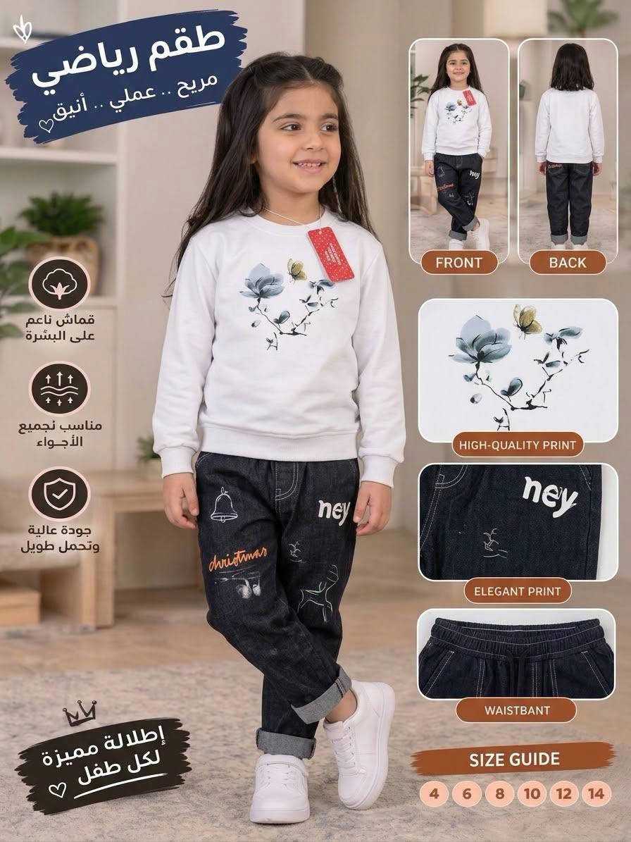ملابس أطفال • طقم رياضي • مقاسات ٤-١٤