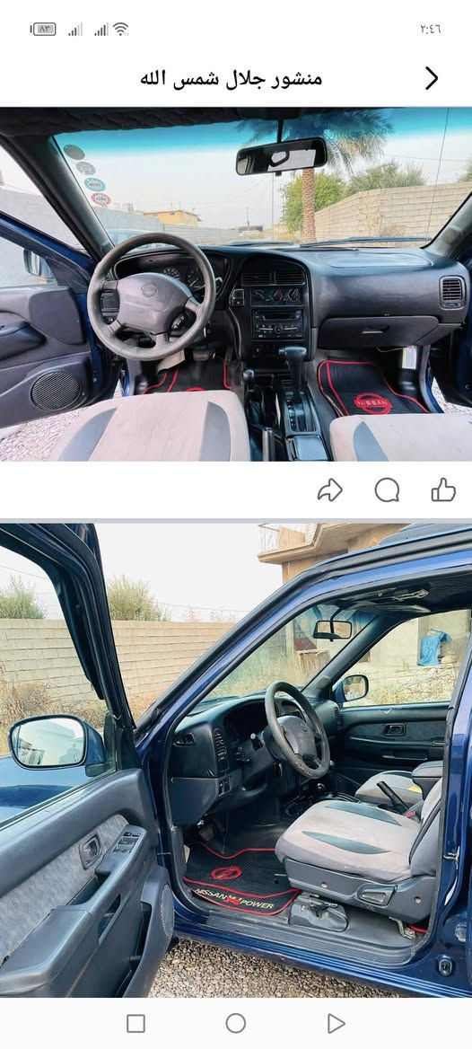سلام عليكم نيسان باتفندر موديل ٩٧ سياره ابلاديه قطعتين صبغ فقط أثر جراد كامله من كلشي رقم سليمانية الدولي سياره كلشي بيه ابلادي وشغال السعر ٥٣ وبي مجال قليل استفسار *********** أو ***********

نص مكتوب في الصور:
- منشور جلال شمس الله