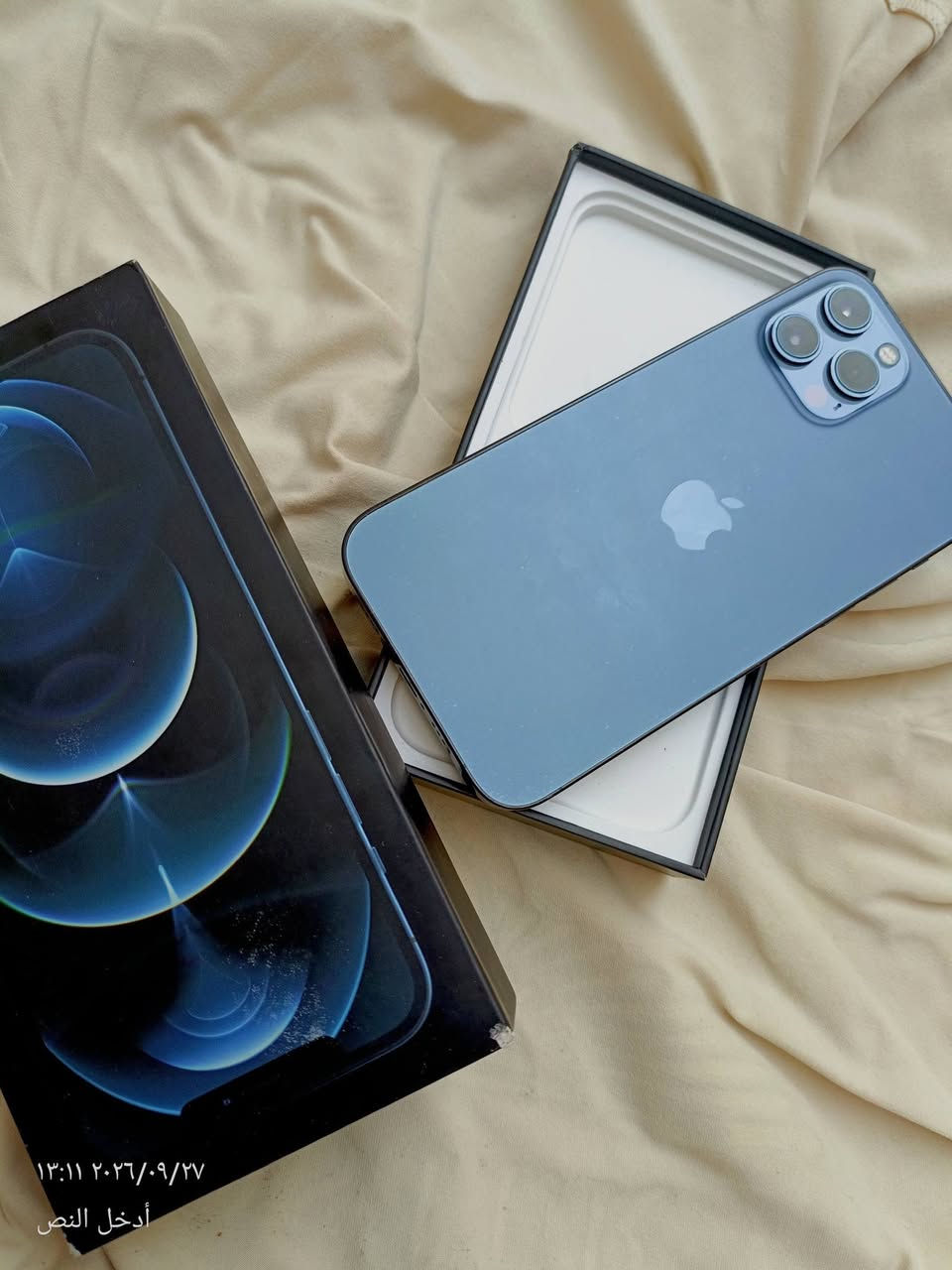 📱 للبيع iPhone 12 Pro Max
🔋 البطارية: 87% وصرف الشحن حلو جداً
✨ الجهاز نظيف جداً جداً
🚫 ما داخل تصليح ولا مفتوح
☑ كلشي أصلي بالجهاز
📦 الكارتون موجود
🔌 الشاحن والملحقات موجودة ونظيفة جداً
💯 الجهاز استخدام شخصي ومحافظ عليه

للاستفسار الاتصال على الرقم
***********

نص مكتوب في الصور:
- ١٣:١١ ٢٠٢٦/٠٩/٢٧ أَدْخِلِ النَّصَّ
- ١٣:٠٩ ٢٠٢٦/٠٩/٢٧
- أدخل النص