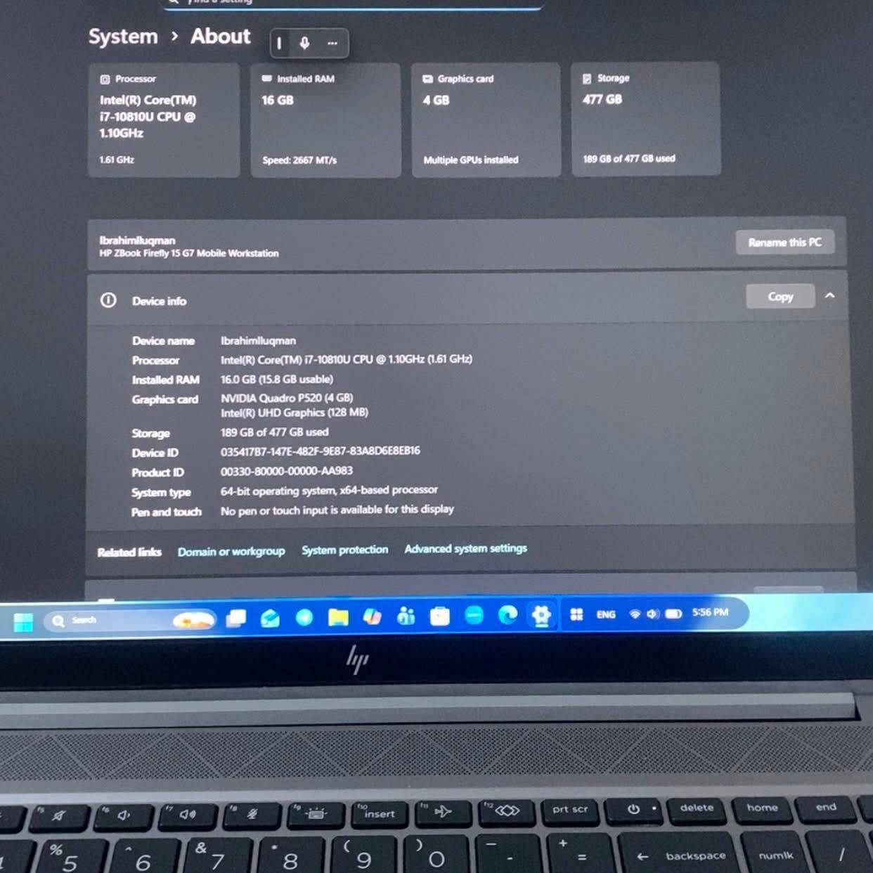 للبيع /بو هەمی شولا دهێتە بکار ئینان سعر .
Processor  Intel(R) Core(TM) i7-10810U CPU @ 1.10GHz (1.61 GHz)
 RAM  16GB
Graphics card  NVIDIA Quadro P520 (4 GB)
Intel(R) UHD Graphics 8GB
Storage  512 SSD
Clean 99%
سعر 640 الف للعلم ينباع في السوق 500$ و فوق 
پاقژ 99٪ بێی مشکیله یە. 
640 هزارا بو زانین ل دکانا مستعمل سەر 500$ دفروشن
خودان *********** .
