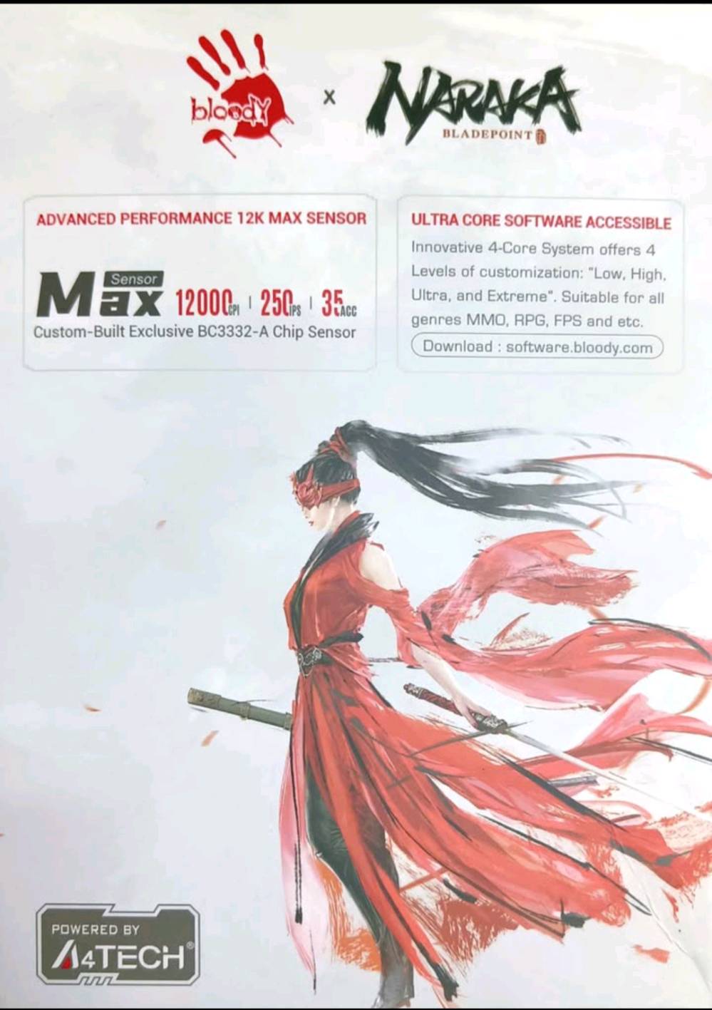 Bloody W95 Max Mouse
ماوس جيمنج احترافي واير من شركة Bloody 12,000 DPI
و سرعة استجابة فائقة تصل الى 2,000 هيرتز يحتوي اضاءة RGB و ازرار جانبية
السعر 35 الف و يوجد توصيل لكل العراق ب5 الاف مكاني بالانبار للاستفسار راسلني واتساب عالرقم ***********

اصلي من شركة بلودي و مستعمل لفترة متفاوتة كم شهر
حالة الماوس: ما بيه أي خدوش، كسر، أو مشكلة بالأزرار/السكرول/الـ RGB/السنسر
ماوس Bloody W95 Max نسخة Naraka Bladepoint
التوصيل ب5 آلاف اذا محافظات
داخل الانبار ب3 آلاف و اذا داخل هيت التوصيل مجاني مني
