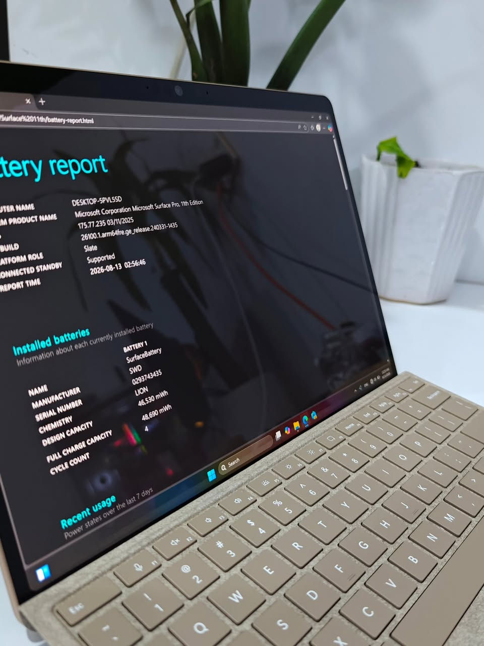 🌟 للبيع: أحدث جيل من سيرفس برو - Microsoft Surface Pro 11 (Copilot+ PC)

*اللون الذهبي المميز

* المعالج: Qualcomm Snapdragon X Plus بـ 10 أنوية، مع وحدة NPU للذكاء الاصطناعي (أداء فائق وسرعة استجابة).
* الذاكرة (RAM): سعة 16GB LPDDR5x لأداء سلس في تعدد المهام.
* التخزين: 512GB SSD (فائق السرعة وقابل للإزالة/التطوير).
* الشاشة: شاشة لمس PixelSense Flow مقاس 13 بوصة، دقة 2.8K (2880x1920)، بمعدل تحديث 120Hz لتجربة بصرية فائقة السلاسة.
* البطارية: عمر بطارية استثنائي يصل إلى 14-15 ساعة من الاستخدام المتواصل.
* الكاميرا: كاميرا أمامية بدقة 1440p (Quad HD) وكاميرا خلفية 10MP تدعم تصوير 4K.
* الاتصال: يدعم أحدث تقنيات Wi-Fi 7 ومنفذي USB-C (USB4).
* نظام التشغيل: Windows 11 Pro الأصلي.
* خاصية Face-ID 
* الحالة : نظيف جدا بدون بوكس
* البطارية 🔋: مشحون 4 مرات

السعر : 
1- الجهاز فقط 1،450،000
2- مع كيبورد اصلي 1،600،000
3- مع كيبورد و قلم اصليات 1،675،000

للتواصل والاستفسار: ***********

* ضمان اسبوعين

https://t.me/epic_store2
------------------------------
ملاحظة للمشتري: الجهاز مثالي للمهندسين، المبرمجين، والطلاب، خاصة مع سهولة فكه وتطوير قرص التخزين فيه.

نص مكتوب في الصور:
- System > About
- Storage
- 477 GB
- 65 GB of 477 GB used
- Graphics Card
- 128 MB
- Qualcomm(R) Adreno(TM)
- X1-85 GPU
- Installed RAM
- 16.0 GB
- Processor
- Snapdragon(R) X 10-
- core X1P64100 @ 3.40
- GHz
- 3.42 GHz
- DESKTOP-5PVL5SD
- Microsoft Surface Pro, 11th Edition
- Device specifications
- Device name DESKTOP-5PVL5SD
- Processor Snapdragon(R) X 10-core X1P64100 @ 3.40 GHz 3.42 GHz
- Installed RAM 16.0 GB (15.6 GB usable)
- Device ID 994F0576-3DA2-4CDA-AD43-418888A89223
- Product ID 00356-06318-91051-AAOEM
- System type 64-bit operating system, ARM-based processor
- Pen and touch Pen and touch support with 10 touch points
- Related links Domain or workgroup System protection Advanced system settings
- Windows specifications
- Edition Windows 11 Home
- Version 24H2
- Installed on 7/16/2026
- OS build 26100.4652
- Serial number DF36WKR24383KV
- Search
- Home
- Insert
- PrntScrn
- Delete
- 12:22 AM
- 8/15/2026
- Esc
- Tab
- Q
- W
- E
- R
- T
- Y
- U
- I
- O
- P
- A
- S
- D
- F
- G
- H
- J
- K
- L
- Z
- X
- C
- V
- B
- N
- M
- Alt