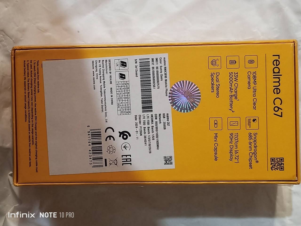 📱 للبيع: Realme C67

💾 الذاكرة 256

 الرام:  8GB مع 8GB اضافيه يعني 16

📸 الكاميرا الرئيسية: 108MP

💧 مقاومة للماء والغبار بمعيار IP54

🔋 بطارية قوية للاستخدام اليومي
بسعة 5000 

⚡ معالج كوالكوم سناب دراغون
 مخصص للالعاب والببجي 

📱 شاشه 120 هرتز

ضهر الجهاز كزاز مابيه اي كسر او شخط فقط صبغ مزيول من الداخل مثل ماموضح بالصور 

📦 العلبه موجودة 

💰 السعر  180 الف قفل 

العنوان كربلاء الامن الداخلي 
للاستفسار فقط واتساب 

***********
