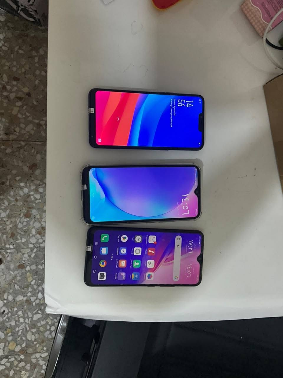 جهاز فيافو Y17 ذاكره 256 الذاكره العشوائيه 8 نضافه الجهاز 90% ما مستخدم هواي سعره 75 وبي مجال
جهاز فيافو Y11 ذاكره 128 الذاكره العشوائيه 4 نضافه الجهاز 75% سعره 55 وبي مجال 

جهاز oppo A3s ذاكره 128 الذاكره العشوائيه 4 نضاقه الجهاز 65% سعره 45 وبي مجال 

الاجهزه شرط الفحص مابيهم اي مشكله او عطل ولا داخلات تصليح نهائيا 

يوجد توصيل للحجز واتساب *********** 

شلعتهم قفل 155الف مع التوصيل بدون توصيل 150الف 
جهاز فيافو Y17 ذاكره 256 الذاكره العشوائيه 8 نضافه الجهاز 90% ما مستخدم هواي سعره 75 وبي مجال
