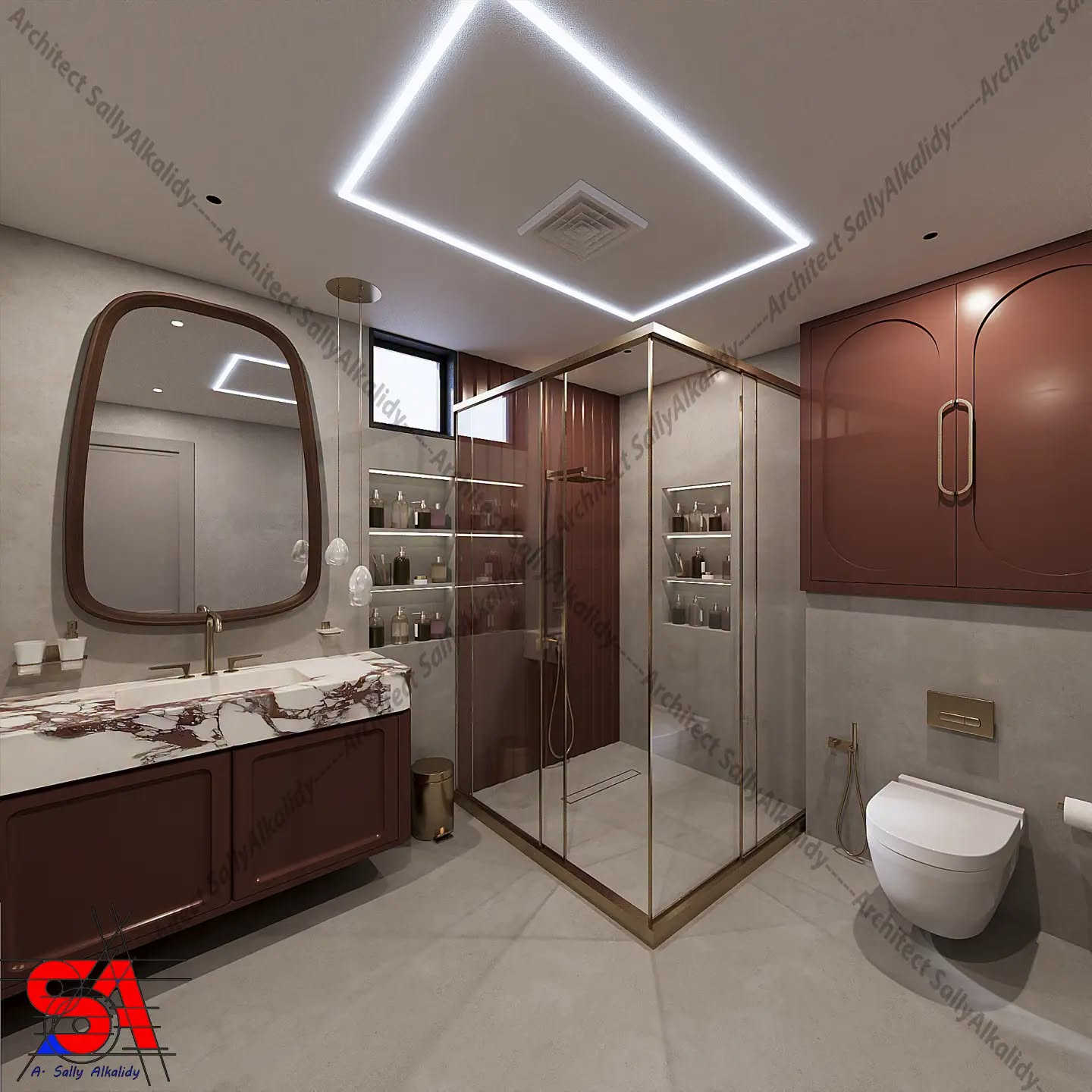 تصميم حمام • ألوان دافئة وفاتحة • سالي الخالدي
