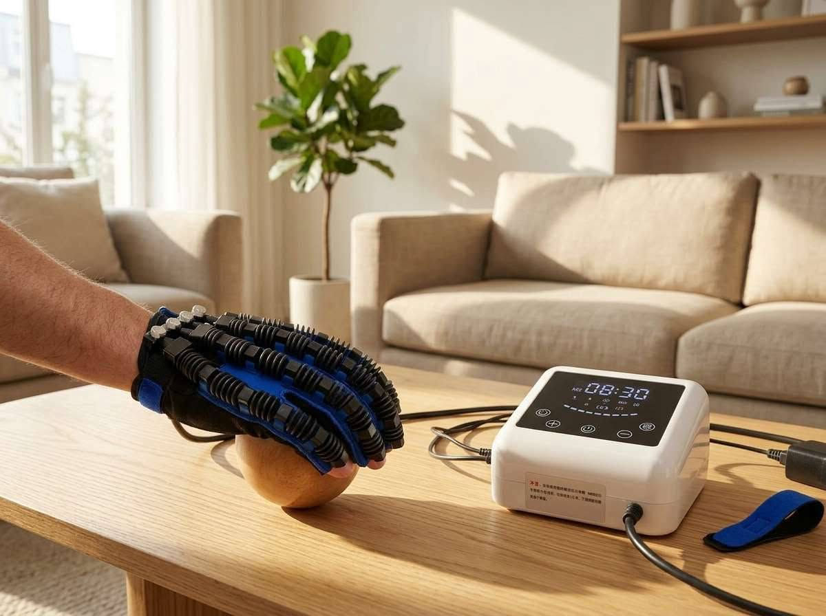 جهاز تدريب إعادة تأهيل وظائف اليد
Hand Function Rehailitation Trainingdevice

🔷الاستخدامات

🔹إعادة تأهيل اليد بعد الجلطات أو الإصابات أو العمليات الجراحية.

🔹تحسين حركة الأصابع وإعادة بناء القوة والمرونة لمرضى الأعصاب.

🔹تخفيف التشنجات والتيبّس واستعادة القدرة على القبض والفتح.

🔹تدريب التحكم العصبي الحركي لمرضى الشلل النصفي وكبار السن.

🔹مناسب للعلاج الفيزيائي المنزلي أو للمراكز الطبية.

⭐المميزات

🔹قفاز رئيسي (يمين أو يسار) يتوفر بمقاس XL حسب اختيار المستخدم.

🔹يأتي المنتج مع كف مساعد (Mirror Glove) يعمل كأداة للتحكم بحركة القفاز الرئيسي، حيث يقوم المستخدم بتحريك الكف السليم ليقوم القفاز العلاجي بتقليد الحركة تلقائيًا.

🔹نظام ذكي لتحفيز الأعصاب وتحريك الأصابع عبر آلية قبض وفتح آلية مدروسة.

🔹وحدة تحكم إلكترونية بواجهة لمس لضبط قوة الشد، سرعة الحركة، وعدد التكرارات.

🔹دعم كامل لجميع أصابع اليد من خلال أنظمة سحب مرنة تحاكي الحركة الطبيعية.

🔹مناسب لمرضى ضعف العضلات، إصابة الأعصاب، تيبّس الأصابع، أو فقدان التحكم الحركي.

🔹مواد مرنة ومريحة تضمن جلسة علاجية طويلة بدون انزعاج.

🔹مستوى أمان عالٍ يعمل بطاقة 5V عبر شاحن USB.

🔹سهل الاستخدام بدون تجربة سابقة أو إشراف مباشر من مختص.

🔹وضعيات تدريب متعددة(قبض – فتح – تدريب تدريجي – نمط ذكي).

🔷المواصفات التقنية:

🔹الطاقة: 5V USB

🔹آلية العمل: محرك + نظام سحب ميكانيكي للأصابع

🔹وضعيات التدريب: متعددة

🔹مدة الجلسة الموصى بها: 20 دقيقة – 4 مرات يوميًا (حسب الكتالوج)

📦محتويات الصندوق

🔹قفاز علاجي رئيسي: يميني أو يساري – مقاس XL(حسب النسخة الموجودة داخل العلبة).

🔹كف مساعد للتحكم بالحركة (Mirror Glove).

🔹وحدة التشغيل الإلكترونية.

🔹أشرطة دعم وتثبيت إضافية.

🔹كيبل USB + رأس شاحن.

🔹دليل استخدام كامل.

🔹علبة التغليف بقياس:

🔹الطول 23 سم – العرض 15 سم – الارتفاع 13 سم.

📝الملاحظات

🔹المنتج يحتوي على قفاز علاجي واحد فقط، وليس زوجً.

🔹يجب اختيار النسخة المناسبة قبل الاستخدام (يمين و يسار –XL).

🔹الكف المساعد لا يُستخدم للعلاج، بل للتحكم بالقفاز الرئيسي لتقليد الحركة.

🔹يجب البدء بتمارين خفيفة ثم زيادة الشدة تدريجيًا.

🔹غير مناسب لمن لديهم جروح أو التهابات في اليد.

💳 ألسعر / 80،000 IQD
🚚يوجد خدمة توصيل
بغداد/ 3000 IQD
ألمحافظات/ 5000 IQD
