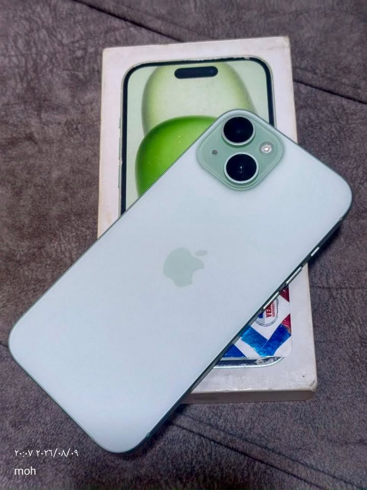 📱 iPhone 15 للبيع
اللون: أخضر 
 السعة: 128GB
تك سيم
 البطارية: 86%نظافة 100%،
 بدون أي شخط أو ضربة
 وضع شركة، ما مفتوح نهائياً
الكارتون موجود
كيبل الشحن الأصلي موجود
الجهاز استخدام شخصي
السعر 760. وبي مجال
يرهم مراوس ويا 14 برو ماكس\16عادي
للاستفسار *********** موجود خاص 
الموصل
