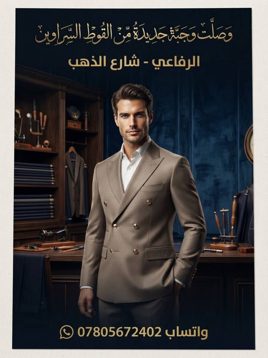 توفر الجديد🔥✨ عرض مميز – قاط سراوين  ساده
📏 المقاسات: من 44 إلى 54

💯 خامة فاخرة – قصّة مثالية – راحة وأناقة بنفس الوقت

⚡ الكمية محدودة – لا تفوت الفرصة
                       (#قاط_سراوين) 
#الموقع #شارع #الذهب قرب سوك الخضاره القديم قرب محمد ابو الطرشي *********** #الايكاتالجميع

نص مكتوب في الصور:
- وصلت وجبه جديده من القوط السراوين أسود العنوان: رفاعي - شارع الذهب واتساب ***********
- وَصَلَتْ وَجْبَةٌ جَدِيدَةٌ مِنَ القُوطِ السِّرَاوِين
- الرفاعي - شارع الذهب
- واتساب ***********
- وصلت وجبة جديدة من القوط السراوين رفاعي - شارع الذهب واتساب: ***********
- VL THE EPITOME OF LUXURY TAILORING
- وصلتنا وجديدة من القُوطِ والشَّراوين لِلأناقَةِ عُنوان.. تشكيلة فاخرة لِرَجُلِ المستقبل